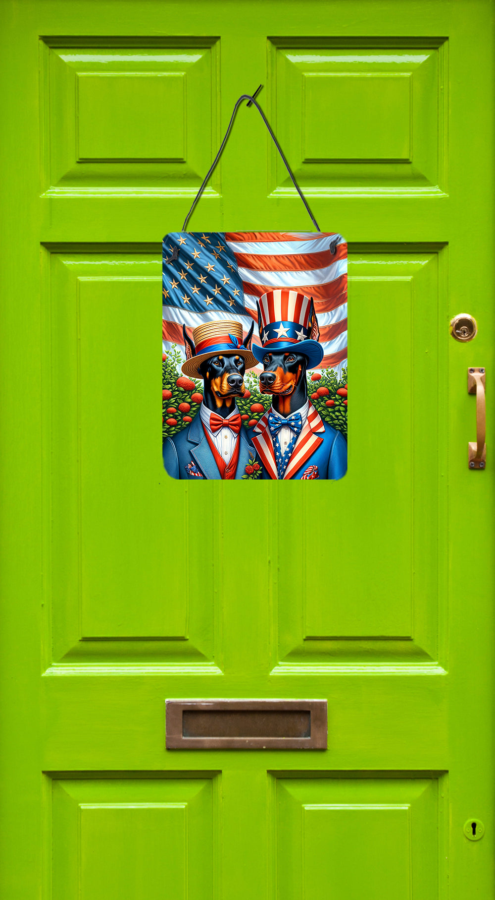 All American Doberman Pinscher Wall or Door Hanging Prints Aluminum Metal Sign Kitchen Wall Bar Bathroom Plaque Home Decor Front Door Plaque, 12x16, Multicolor