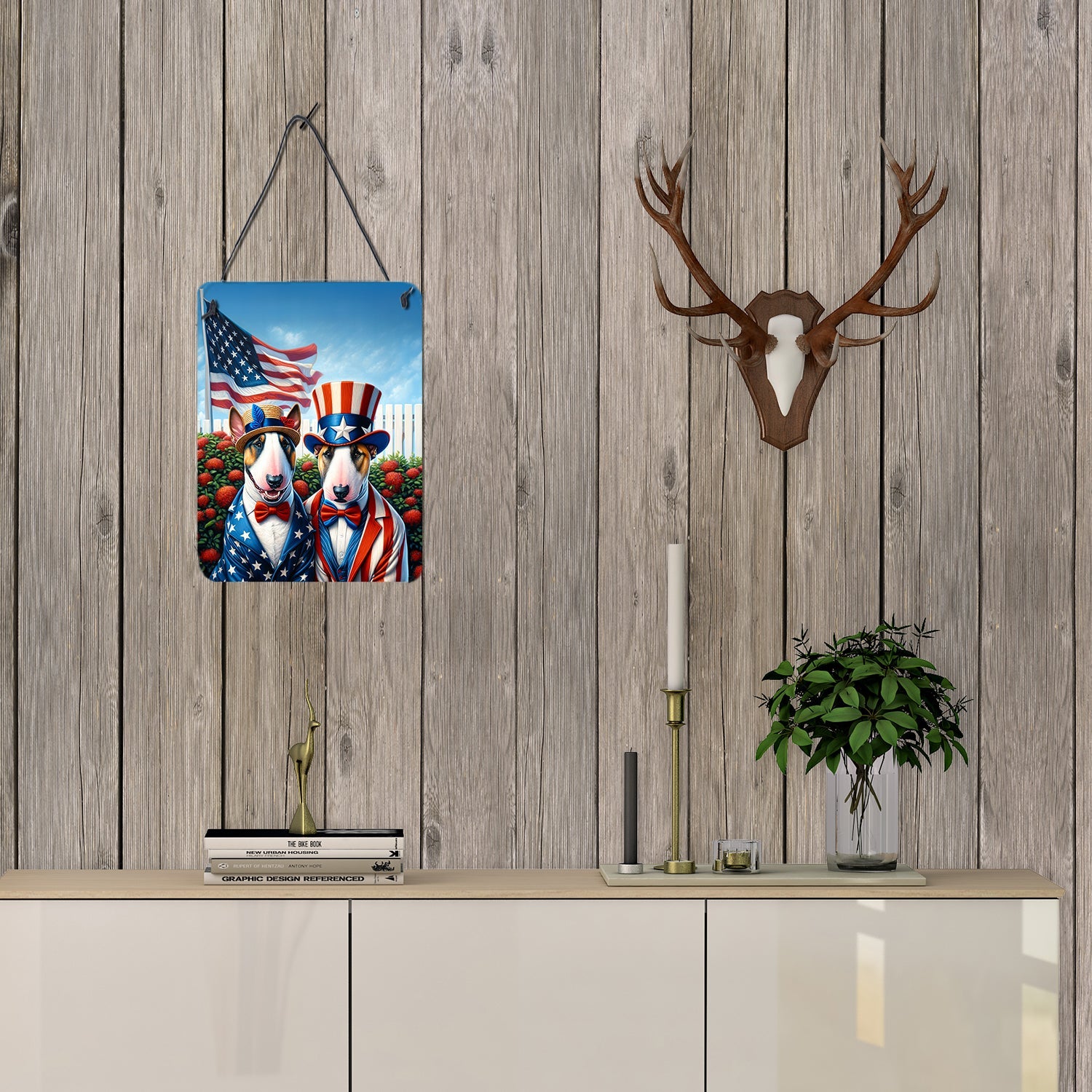 All American English Bull Terrier Wall or Door Hanging Prints Aluminum Metal Sign Kitchen Wall Bar Bathroom Plaque Home Decor Front Door Plaque, 12x16, Multicolor