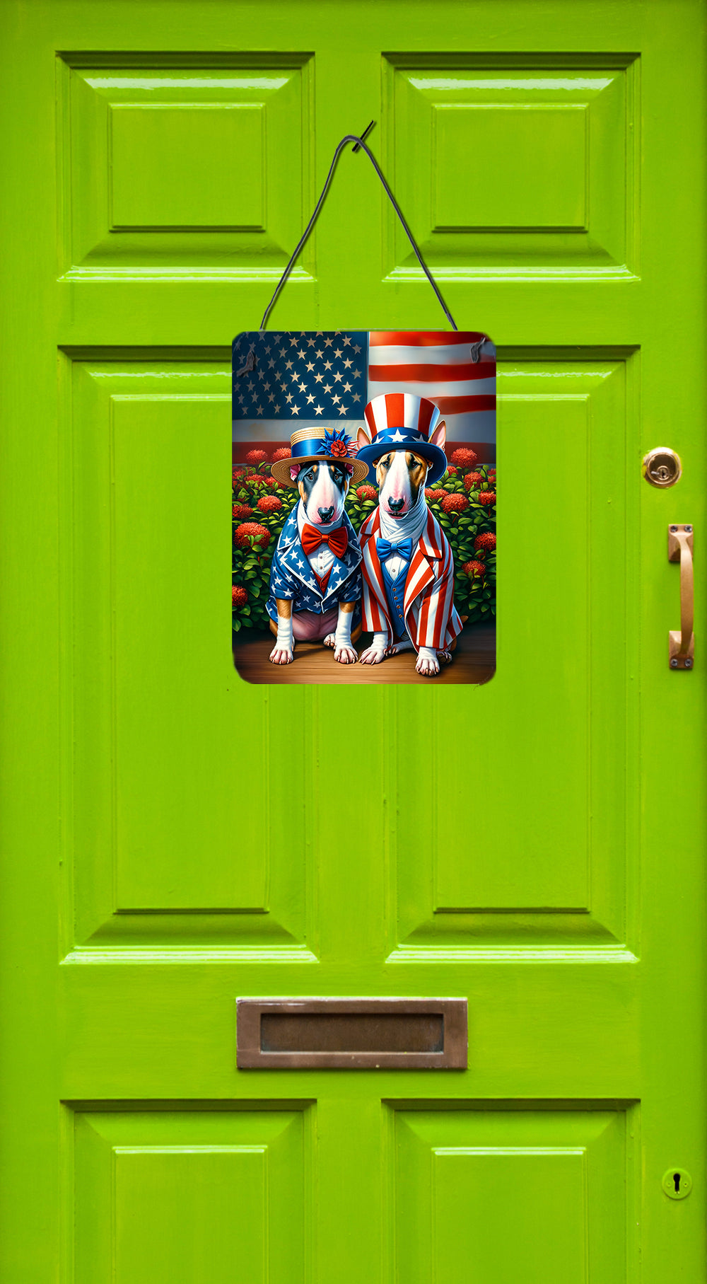 All American English Bull Terrier Wall or Door Hanging Prints Aluminum Metal Sign Kitchen Wall Bar Bathroom Plaque Home Decor Front Door Plaque, 12x16, Multicolor