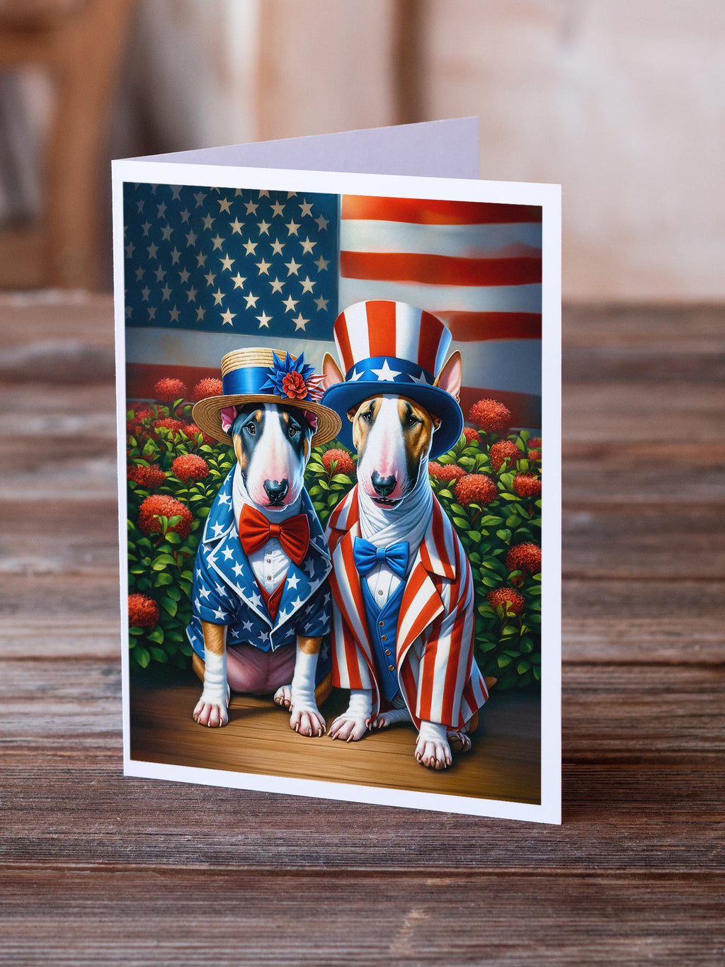 All American English Bull Terrier Greeting Cards Pack of 8 Blank Cards with Envelopes Whimsical A7 Size 5x7