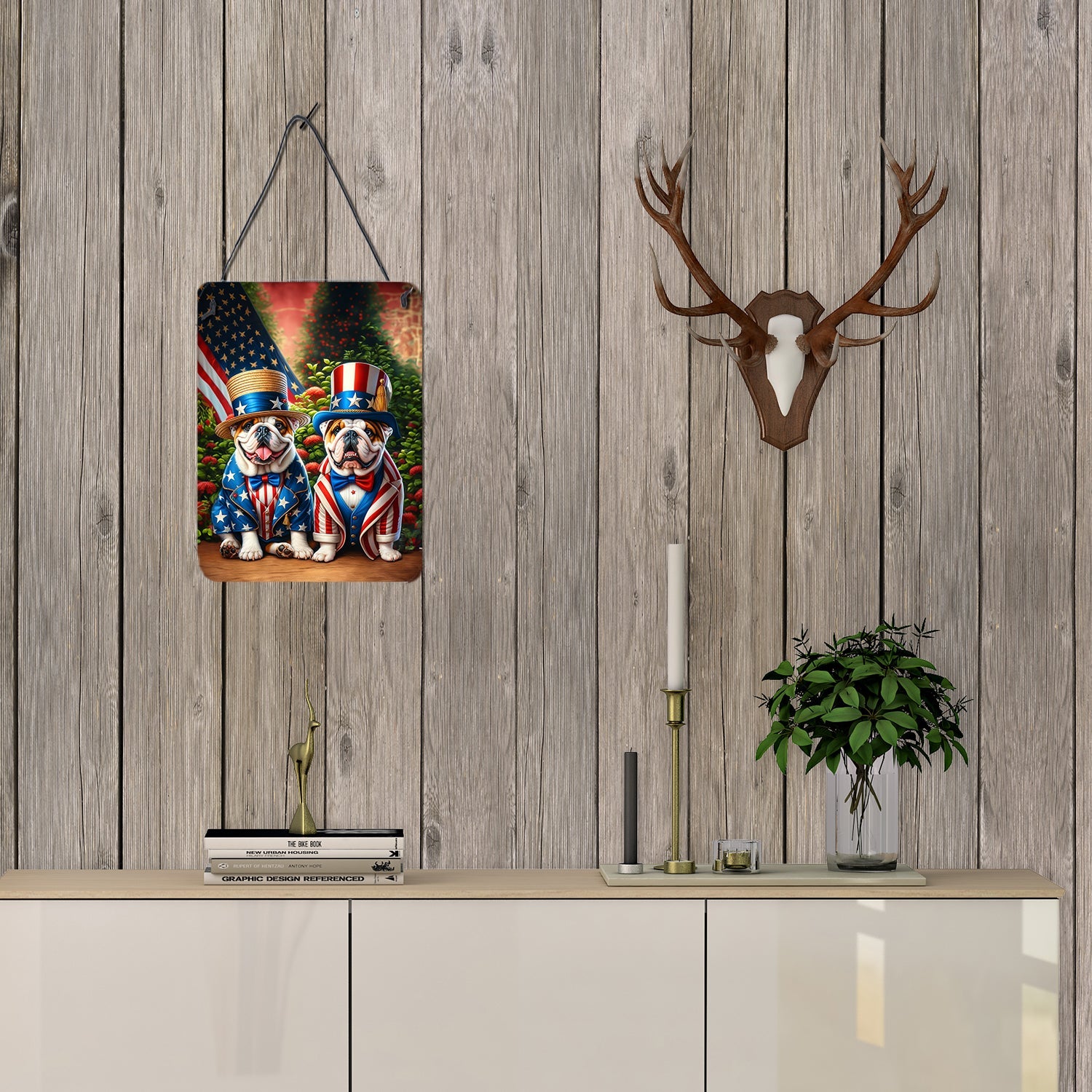 All American English Bulldog Wall or Door Hanging Prints Aluminum Metal Sign Kitchen Wall Bar Bathroom Plaque Home Decor Front Door Plaque, 12x16, Multicolor
