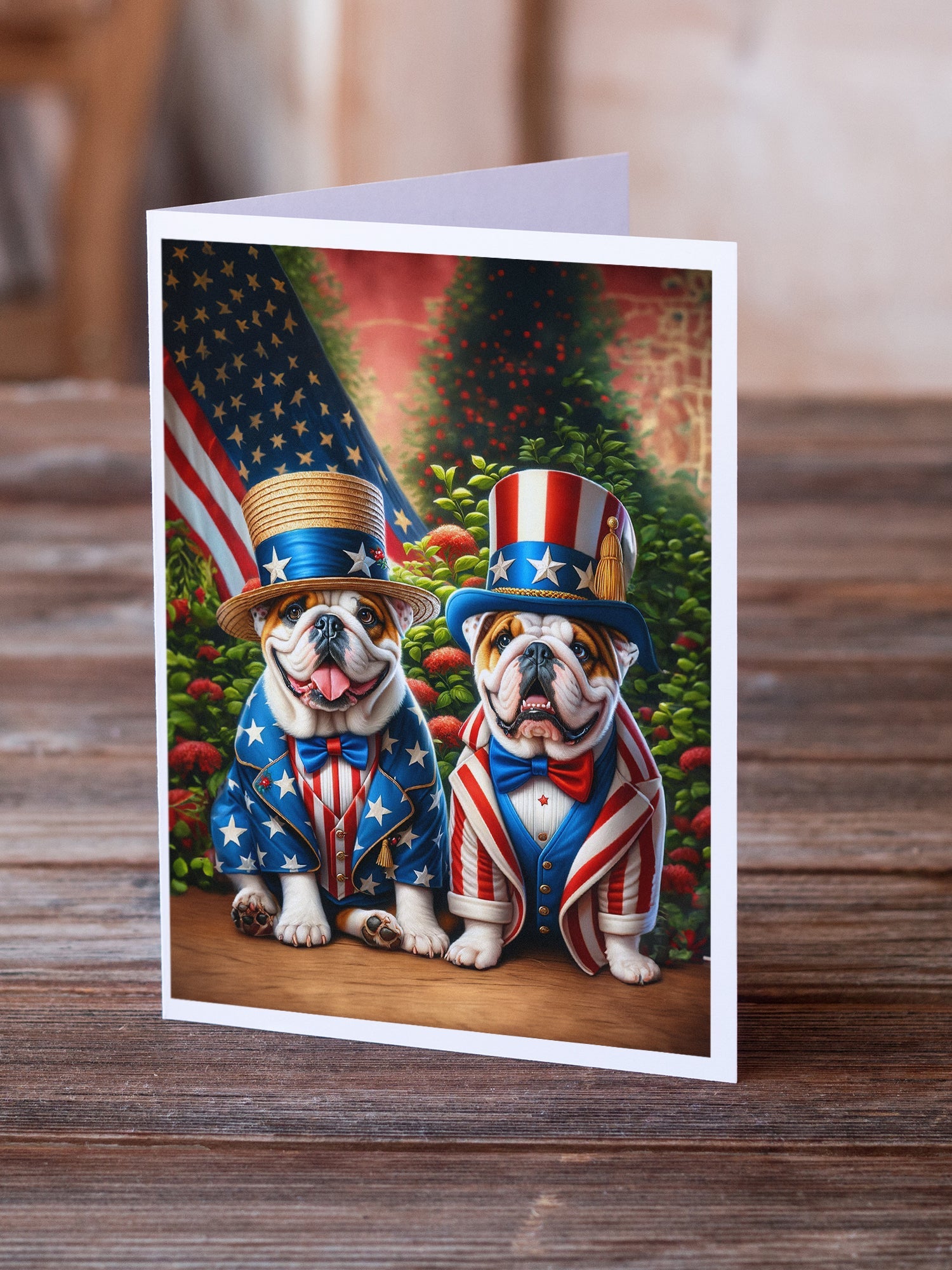 All American English Bulldog Greeting Cards Pack of 8 Blank Cards with Envelopes Whimsical A7 Size 5x7