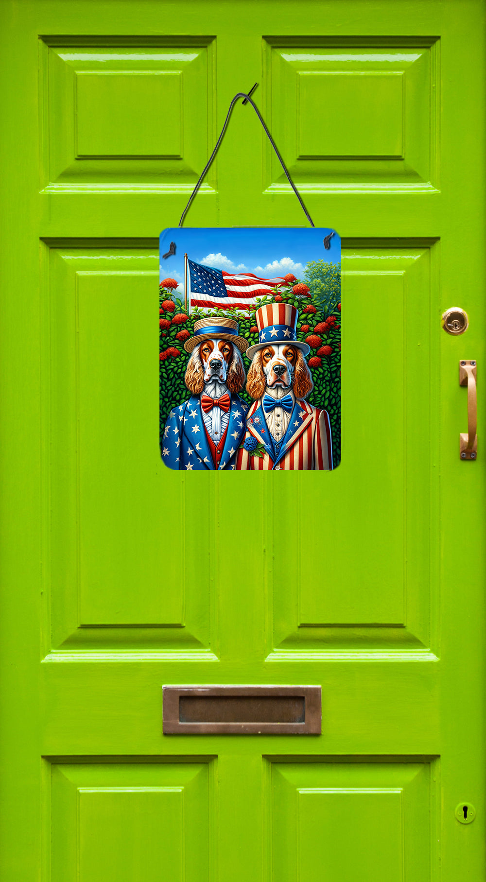 All American English Setter Wall or Door Hanging Prints Aluminum Metal Sign Kitchen Wall Bar Bathroom Plaque Home Decor Front Door Plaque, 12x16, Multicolor
