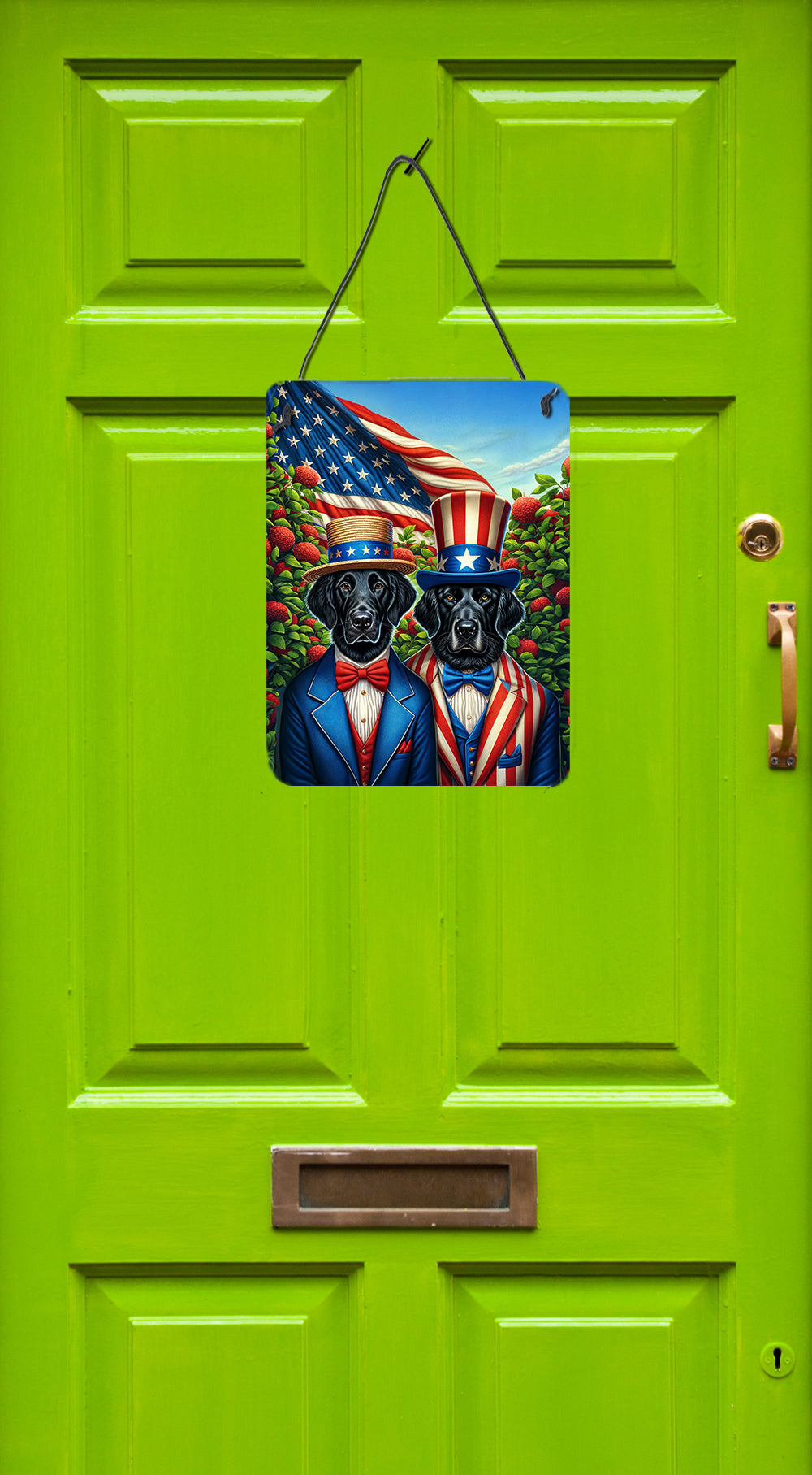 All American Flat-Coated Retriever Wall or Door Hanging Prints Aluminum Metal Sign Kitchen Wall Bar Bathroom Plaque Home Decor Front Door Plaque, 12x16, Multicolor