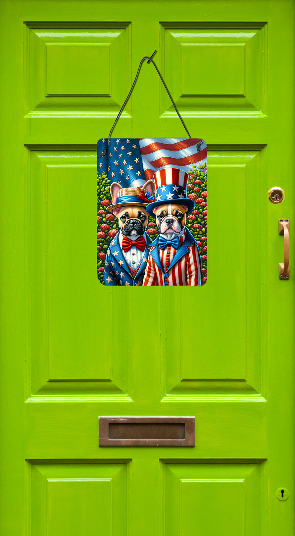 All American French Bulldog Wall or Door Hanging Prints Aluminum Metal Sign Kitchen Wall Bar Bathroom Plaque Home Decor Front Door Plaque, 12x16, Multicolor