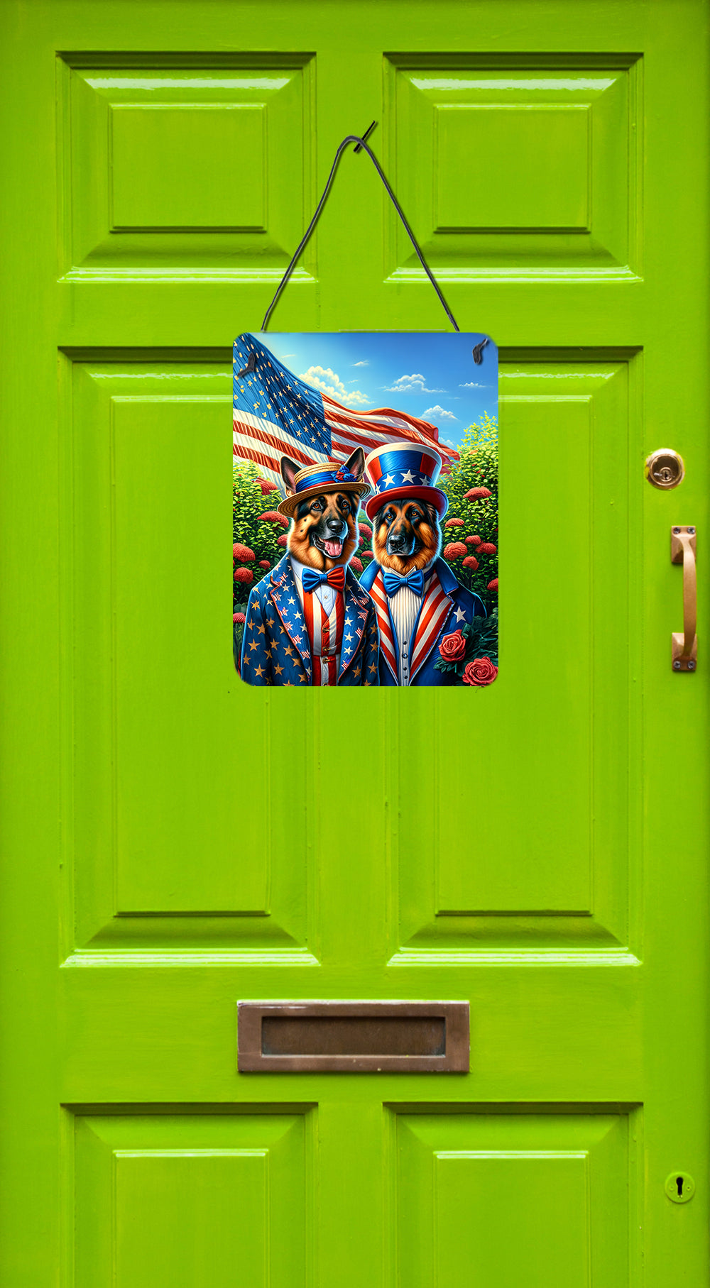 All American German Shepherd Wall or Door Hanging Prints Aluminum Metal Sign Kitchen Wall Bar Bathroom Plaque Home Decor Front Door Plaque, 12x16, Multicolor