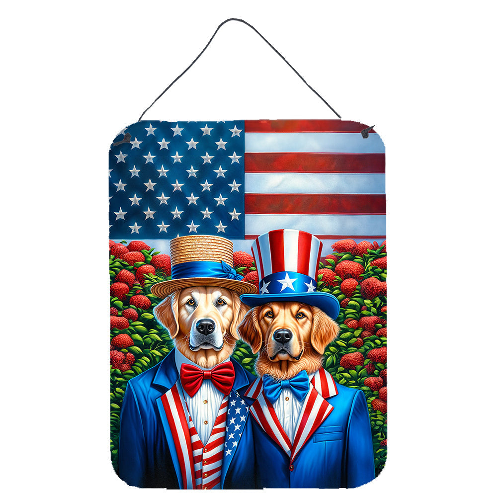 All American Golden Retriever Wall or Door Hanging Prints Aluminum Metal Sign Kitchen Wall Bar Bathroom Plaque Home Decor Front Door Plaque, 12x16, Multicolor