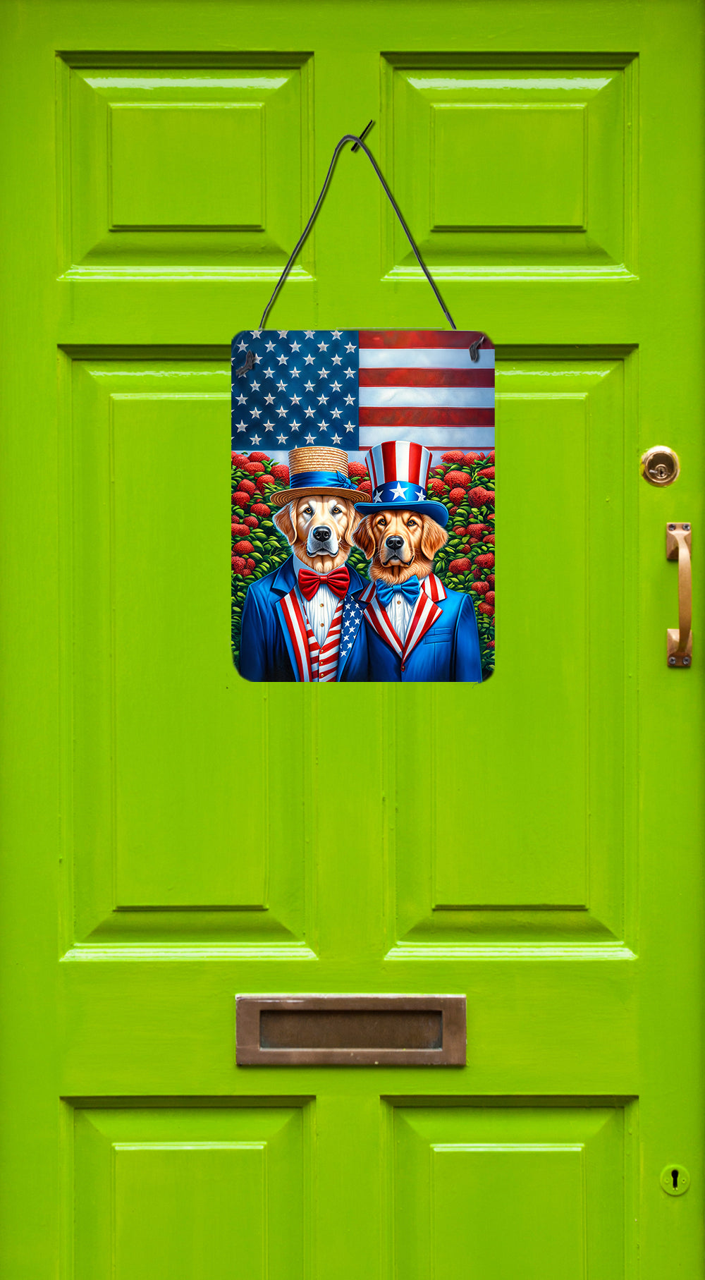 All American Golden Retriever Wall or Door Hanging Prints Aluminum Metal Sign Kitchen Wall Bar Bathroom Plaque Home Decor Front Door Plaque, 12x16, Multicolor