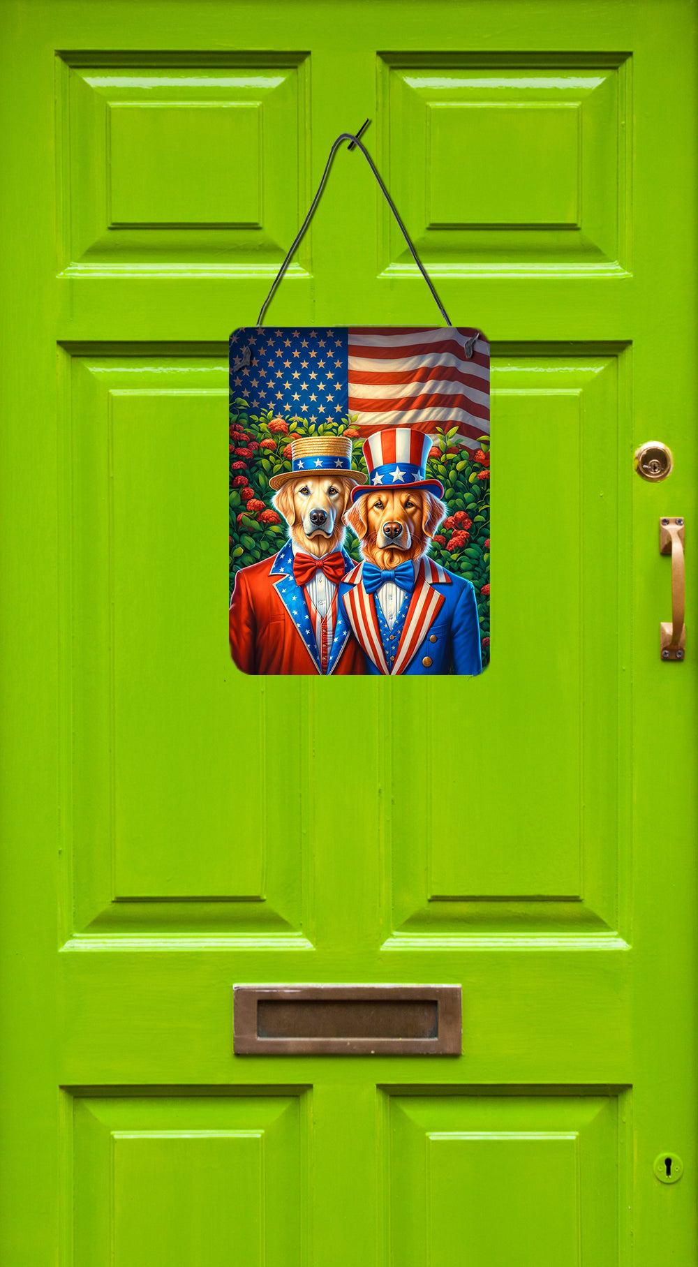 All American Golden Retriever Wall or Door Hanging Prints Aluminum Metal Sign Kitchen Wall Bar Bathroom Plaque Home Decor Front Door Plaque, 12x16, Multicolor