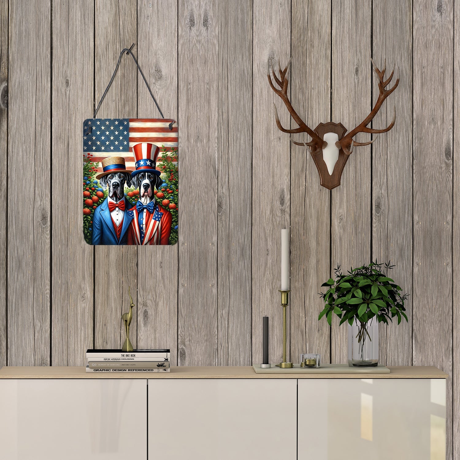 All American Great Dane Wall or Door Hanging Prints Aluminum Metal Sign Kitchen Wall Bar Bathroom Plaque Home Decor Front Door Plaque, 12x16, Multicolor