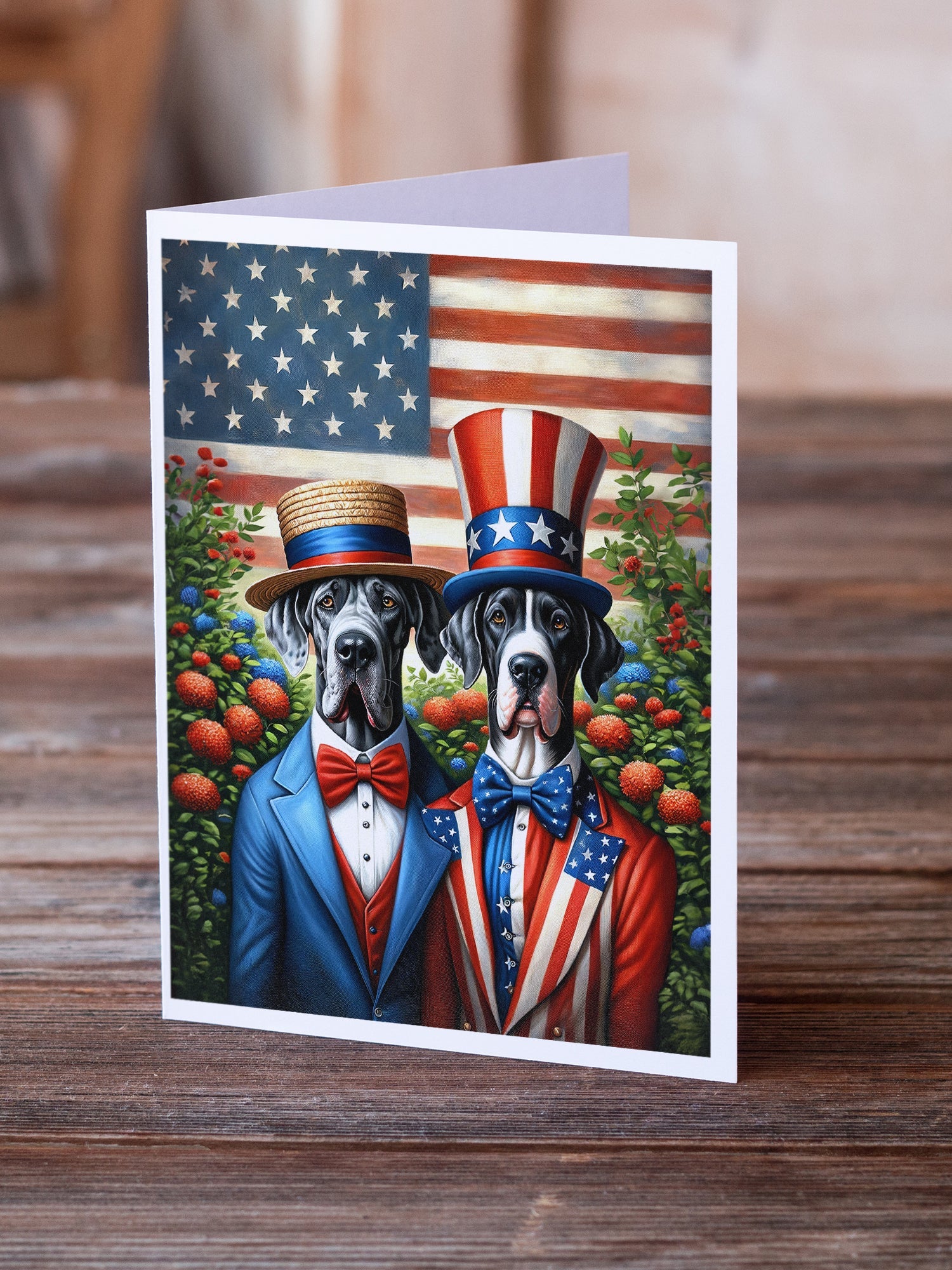 All American Great Dane Greeting Cards Pack of 8 Blank Cards with Envelopes Whimsical A7 Size 5x7