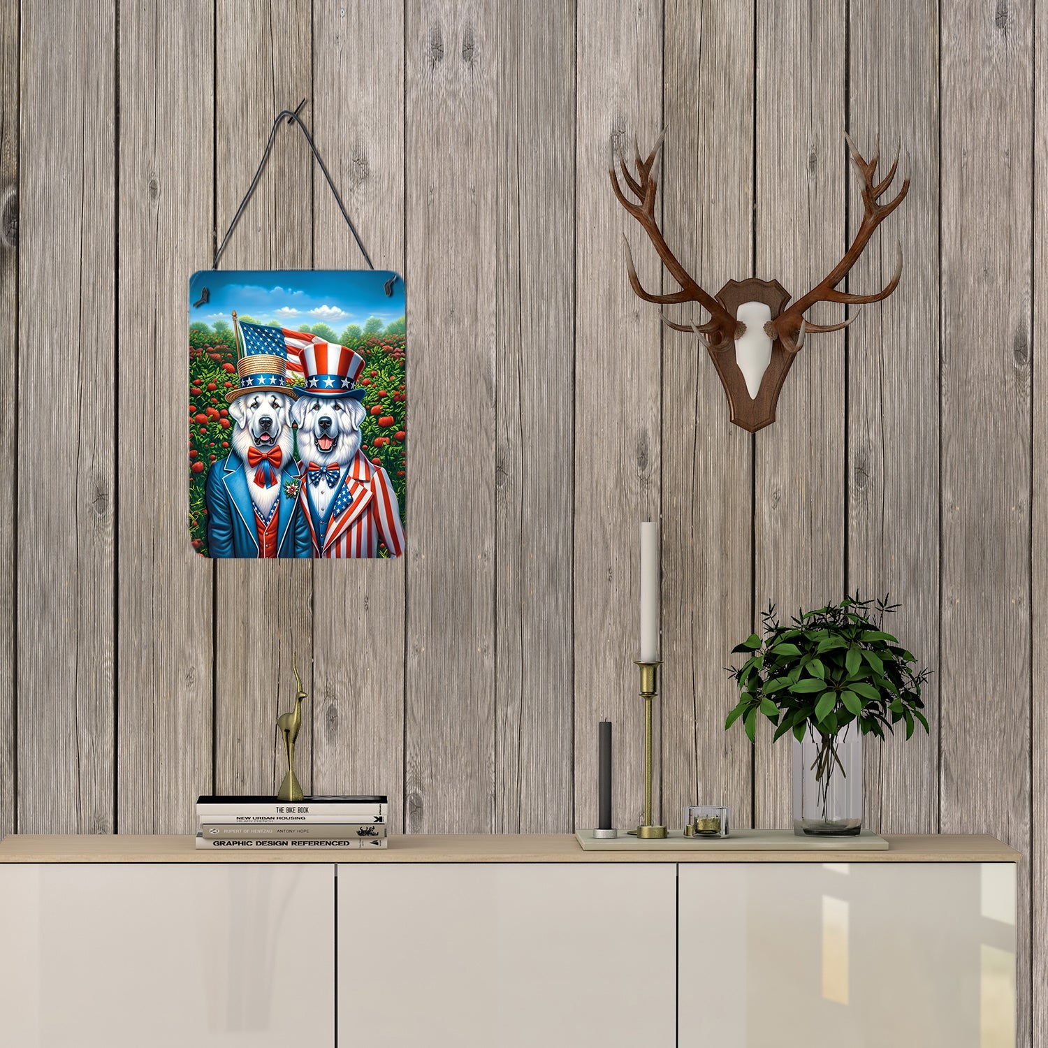 All American Great Pyrenees Wall or Door Hanging Prints Aluminum Metal Sign Kitchen Wall Bar Bathroom Plaque Home Decor Front Door Plaque, 12x16, Multicolor
