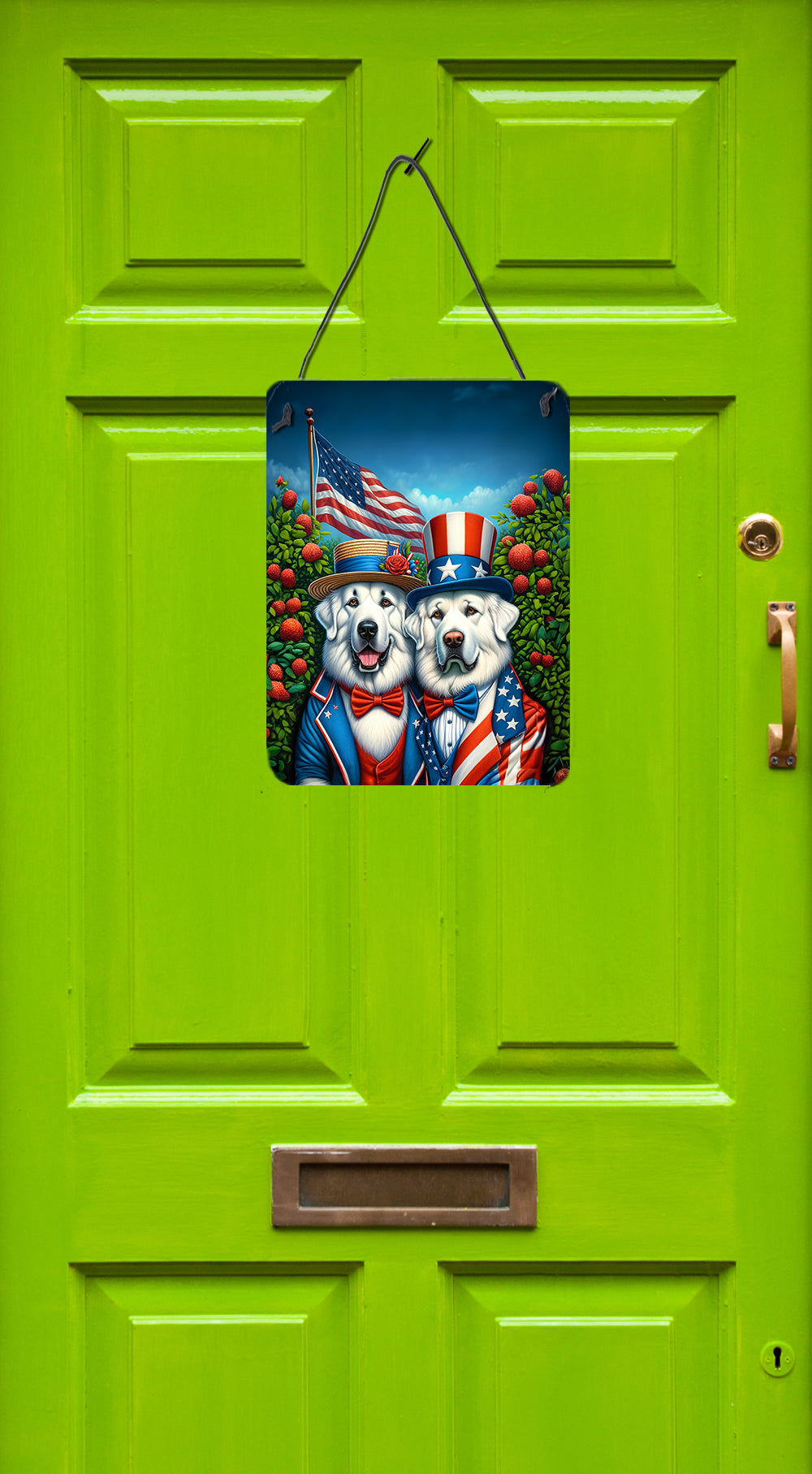 All American Great Pyrenees Wall or Door Hanging Prints Aluminum Metal Sign Kitchen Wall Bar Bathroom Plaque Home Decor Front Door Plaque, 12x16, Multicolor