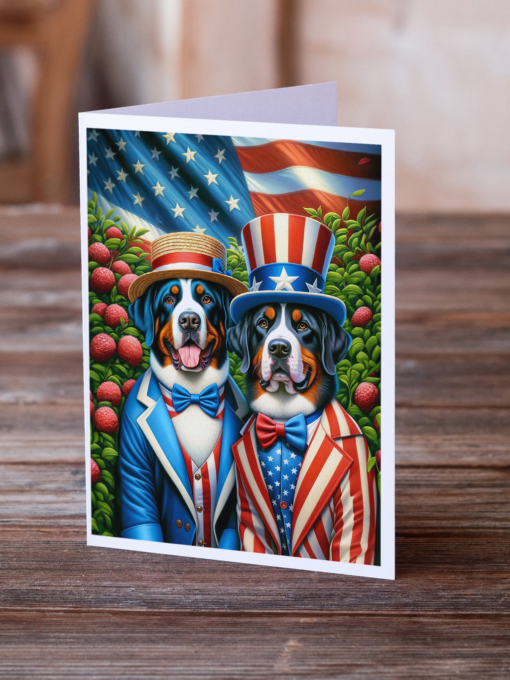 All American Greater Swiss Mountain Dog Greeting Cards Pack of 8 Blank Cards with Envelopes Whimsical A7 Size 5x7