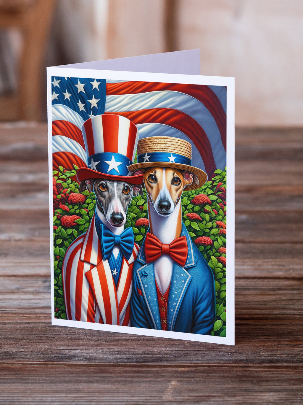 All American Greyhound Greeting Cards Pack of 8 Blank Cards with Envelopes Whimsical A7 Size 5x7