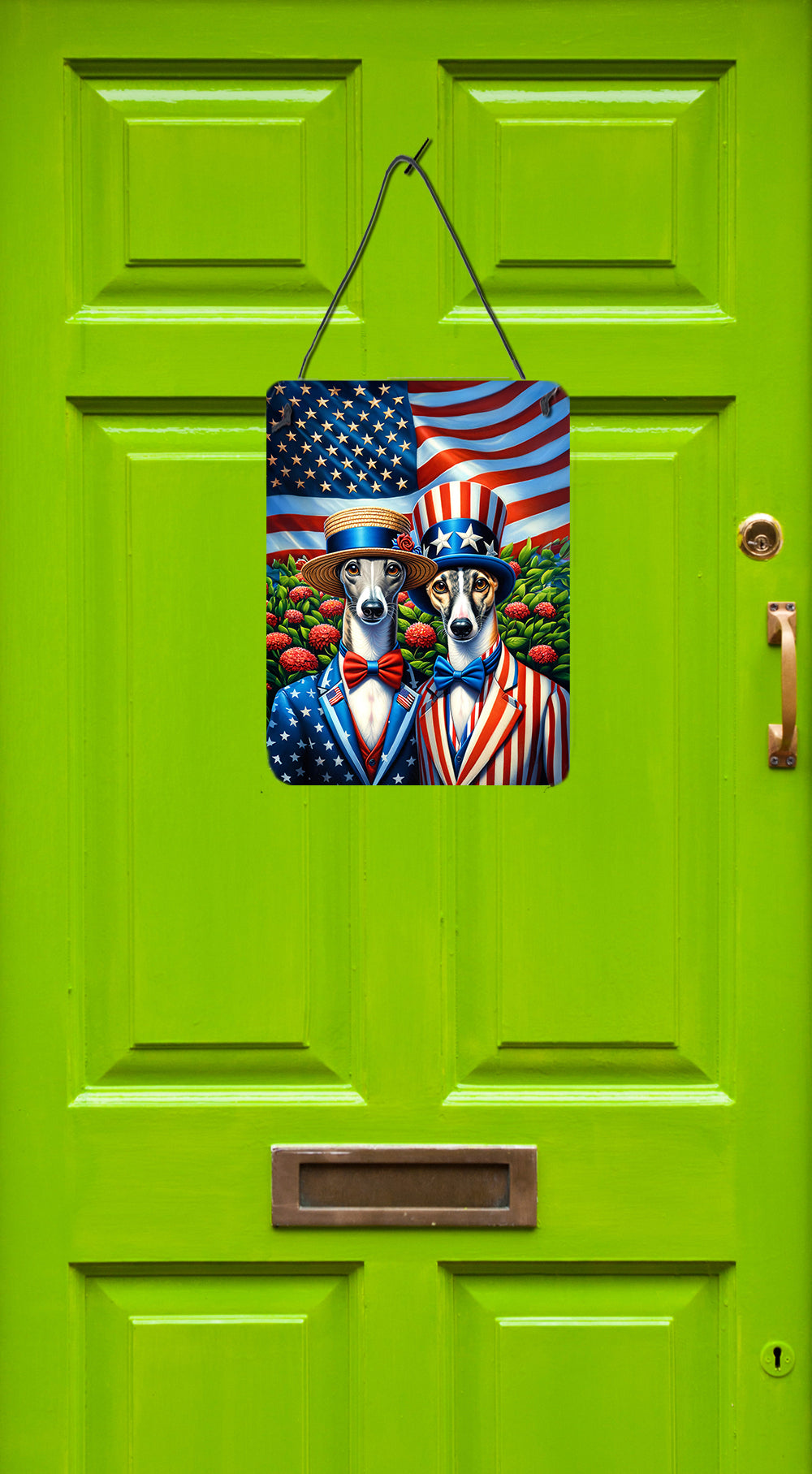 All American Greyhound Wall or Door Hanging Prints Aluminum Metal Sign Kitchen Wall Bar Bathroom Plaque Home Decor Front Door Plaque, 12x16, Multicolor