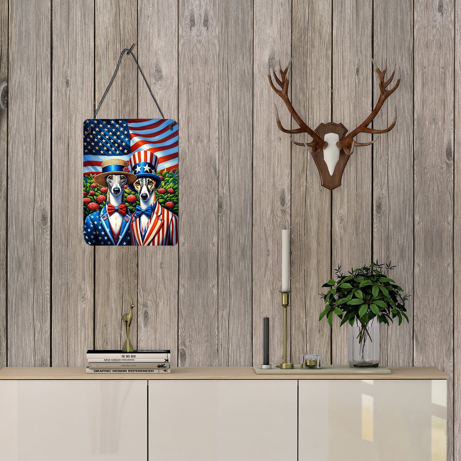 All American Greyhound Wall or Door Hanging Prints Aluminum Metal Sign Kitchen Wall Bar Bathroom Plaque Home Decor Front Door Plaque, 12x16, Multicolor