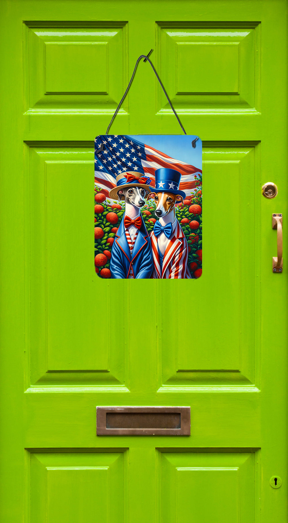 All American Italian Greyhound Wall or Door Hanging Prints Aluminum Metal Sign Kitchen Wall Bar Bathroom Plaque Home Decor Front Door Plaque, 12x16, Multicolor