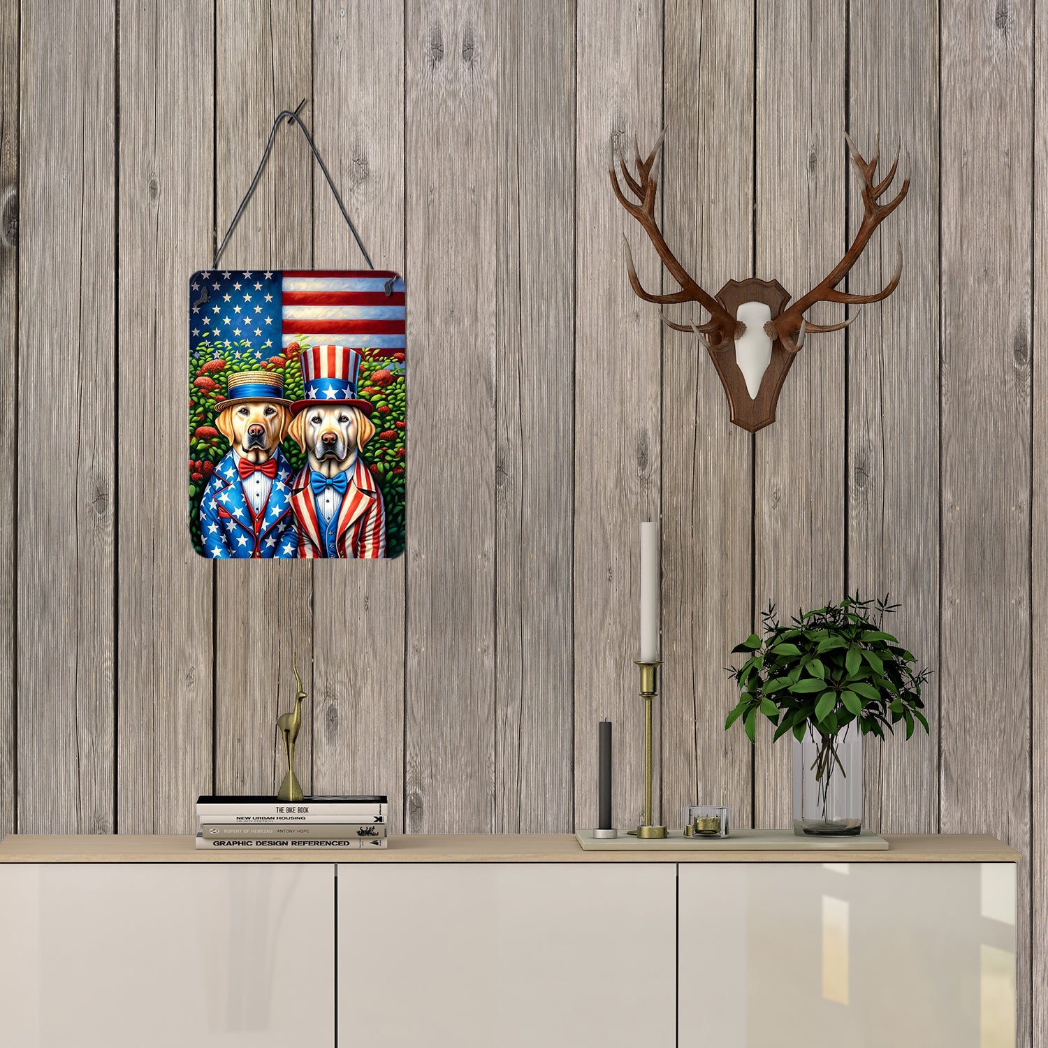 All American Labrador Retriever Wall or Door Hanging Prints Aluminum Metal Sign Kitchen Wall Bar Bathroom Plaque Home Decor Front Door Plaque, 12x16, Multicolor