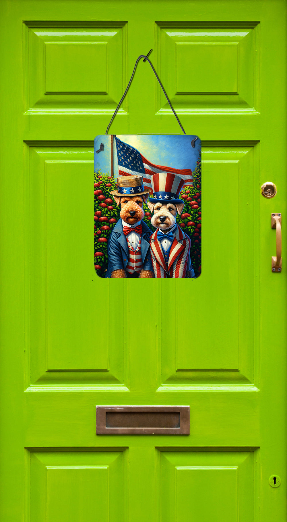 All American Lakeland Terrier Wall or Door Hanging Prints Aluminum Metal Sign Kitchen Wall Bar Bathroom Plaque Home Decor Front Door Plaque, 12x16, Multicolor