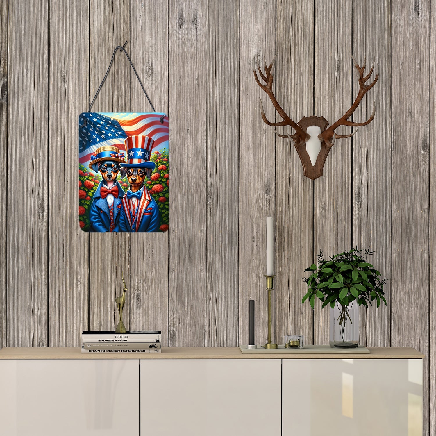 All American Miniature Pinscher Wall or Door Hanging Prints Aluminum Metal Sign Kitchen Wall Bar Bathroom Plaque Home Decor Front Door Plaque, 12x16, Multicolor