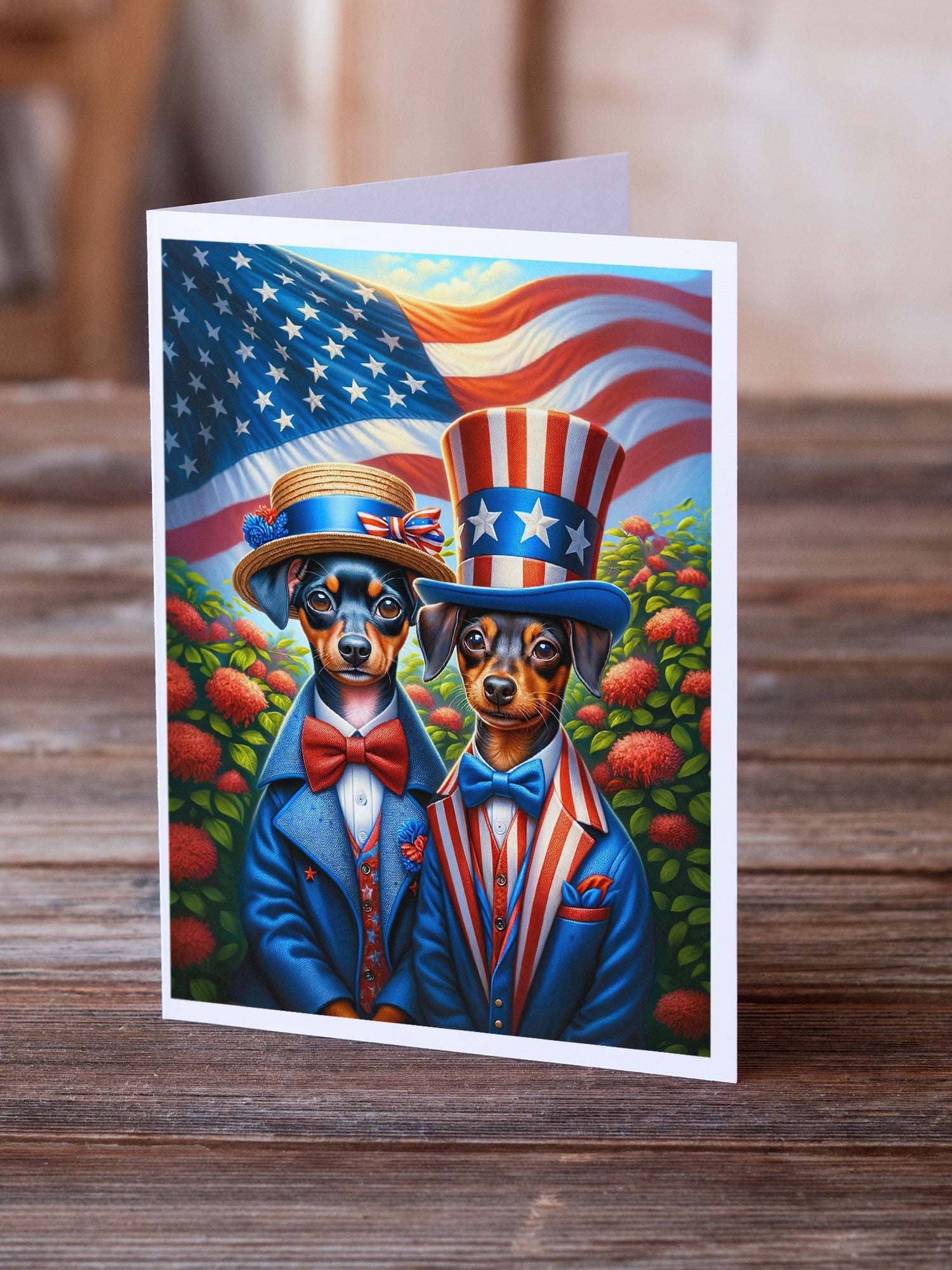 All American Miniature Pinscher Greeting Cards Pack of 8 Blank Cards with Envelopes Whimsical A7 Size 5x7