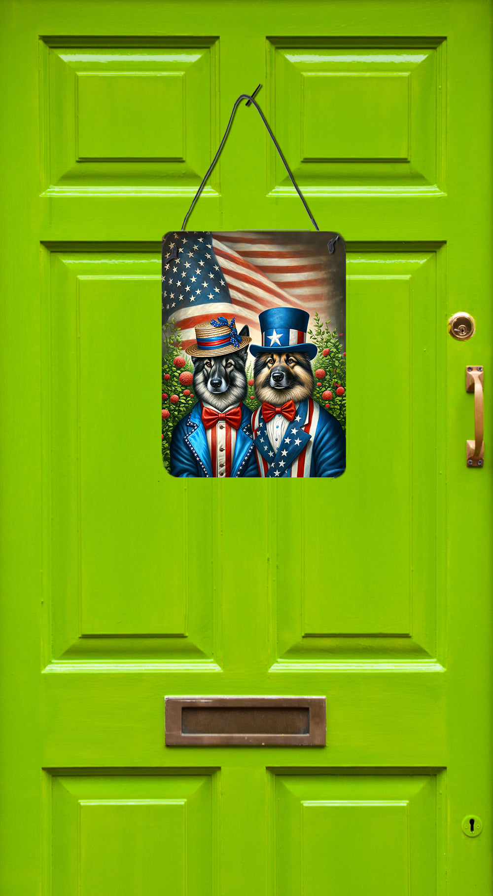 All American Norwegian Elkhound Wall or Door Hanging Prints Aluminum Metal Sign Kitchen Wall Bar Bathroom Plaque Home Decor Front Door Plaque, 12x16, Multicolor