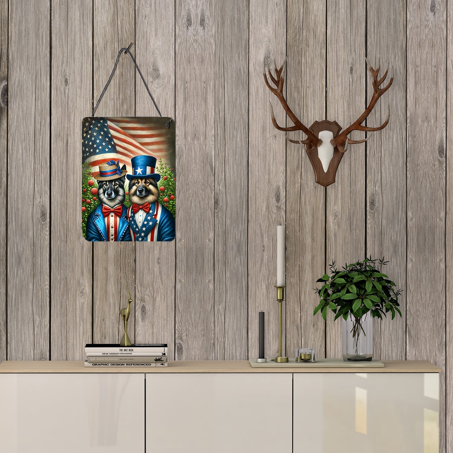 All American Norwegian Elkhound Wall or Door Hanging Prints Aluminum Metal Sign Kitchen Wall Bar Bathroom Plaque Home Decor Front Door Plaque, 12x16, Multicolor
