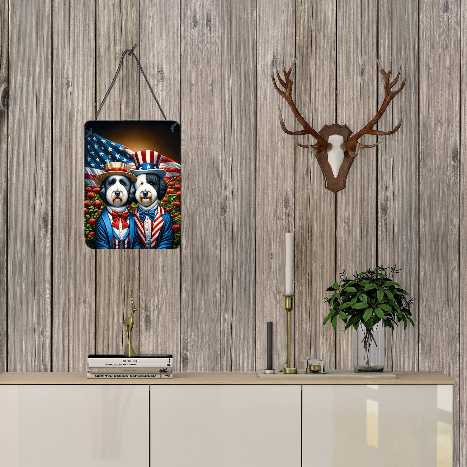 All American Old English Sheepdog Wall or Door Hanging Prints Aluminum Metal Sign Kitchen Wall Bar Bathroom Plaque Home Decor Front Door Plaque, 12x16, Multicolor
