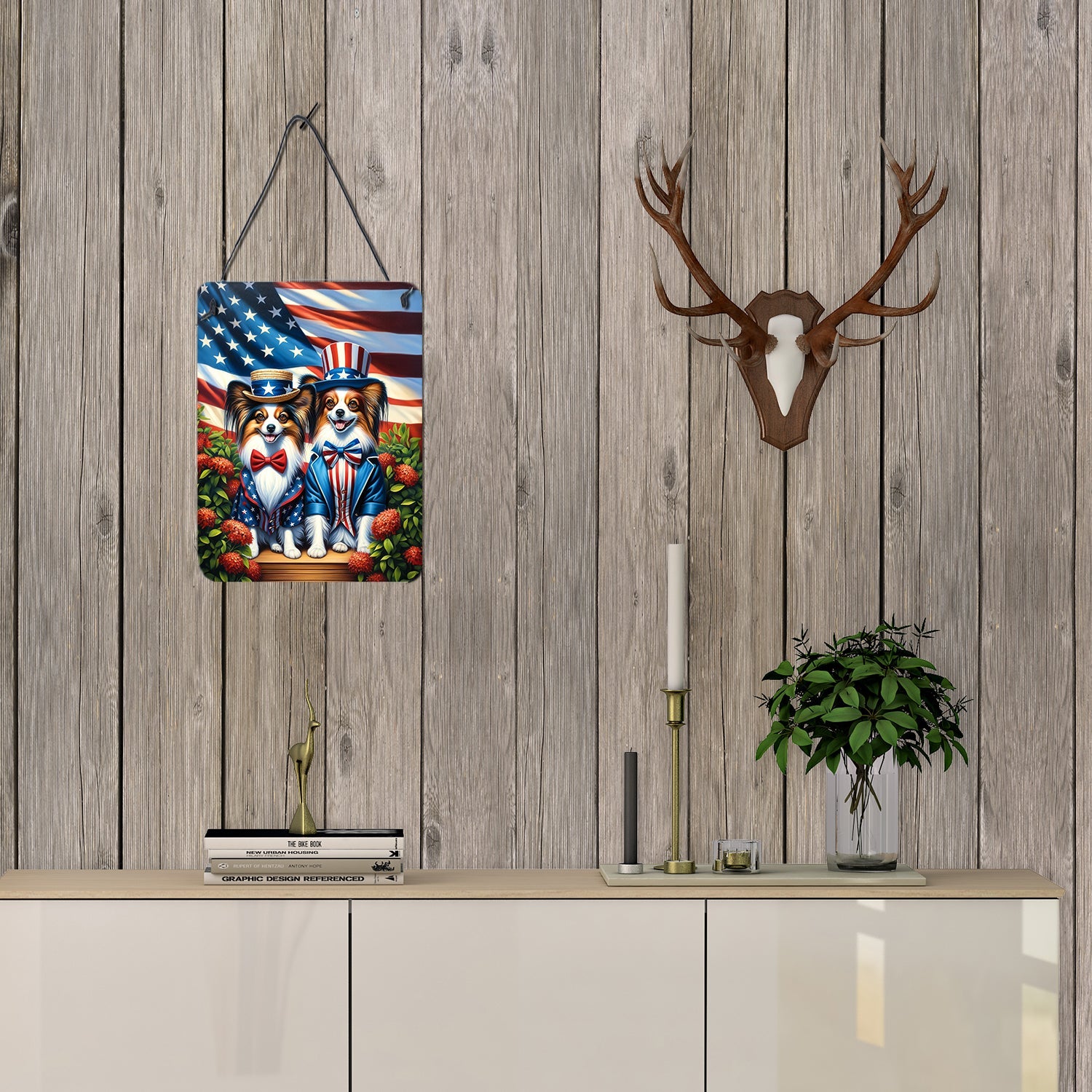 All American Papillon Wall or Door Hanging Prints Aluminum Metal Sign Kitchen Wall Bar Bathroom Plaque Home Decor Front Door Plaque, 12x16, Multicolor