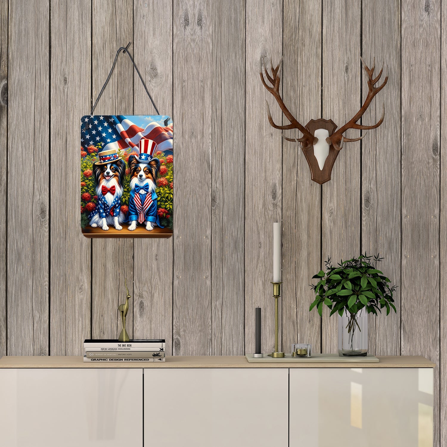 All American Papillon Wall or Door Hanging Prints Aluminum Metal Sign Kitchen Wall Bar Bathroom Plaque Home Decor Front Door Plaque, 12x16, Multicolor