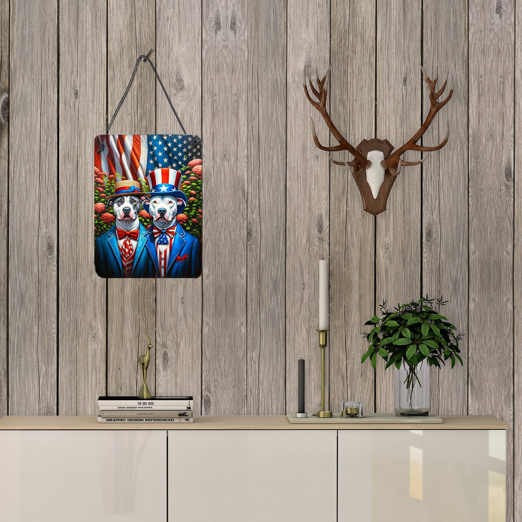 All American Pit Bull Terrier Wall or Door Hanging Prints Aluminum Metal Sign Kitchen Wall Bar Bathroom Plaque Home Decor Front Door Plaque, 12x16, Multicolor