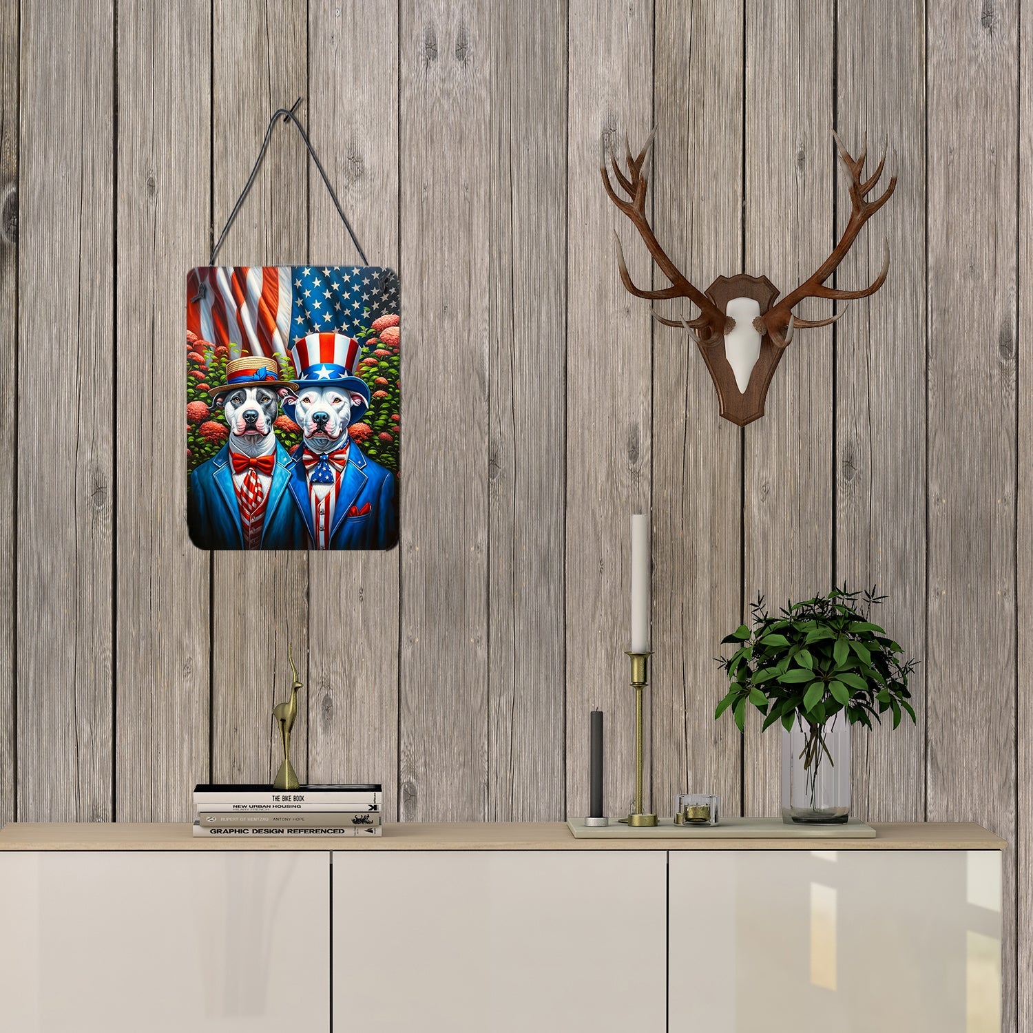 All American Pit Bull Terrier Wall or Door Hanging Prints Aluminum Metal Sign Kitchen Wall Bar Bathroom Plaque Home Decor Front Door Plaque, 12x16, Multicolor