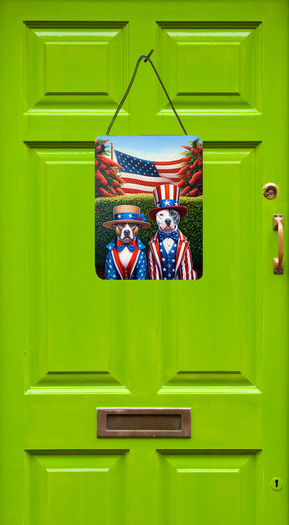 All American Pit Bull Terrier Wall or Door Hanging Prints Aluminum Metal Sign Kitchen Wall Bar Bathroom Plaque Home Decor Front Door Plaque, 12x16, Multicolor
