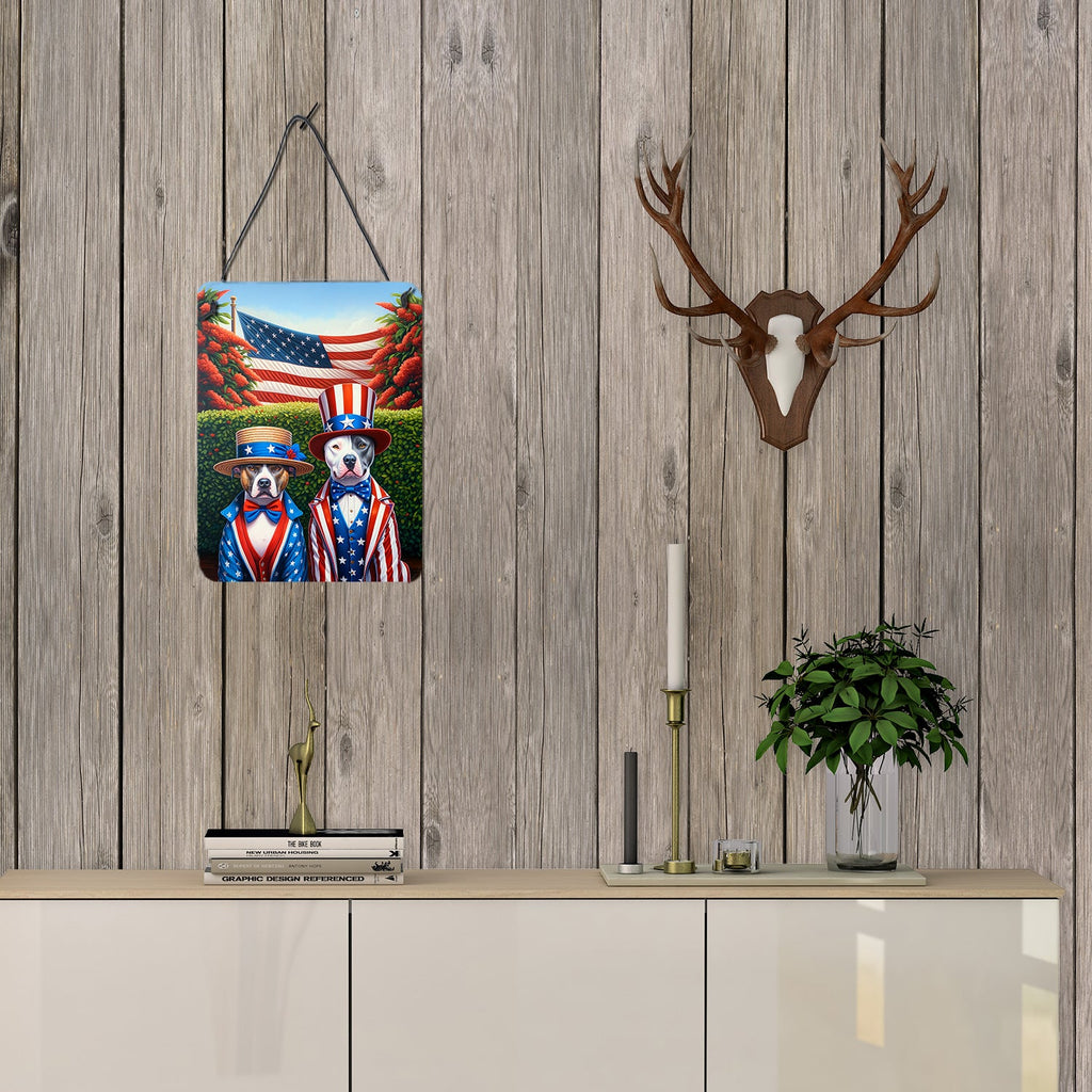 All American Pit Bull Terrier Wall or Door Hanging Prints Aluminum Metal Sign Kitchen Wall Bar Bathroom Plaque Home Decor Front Door Plaque, 12x16, Multicolor