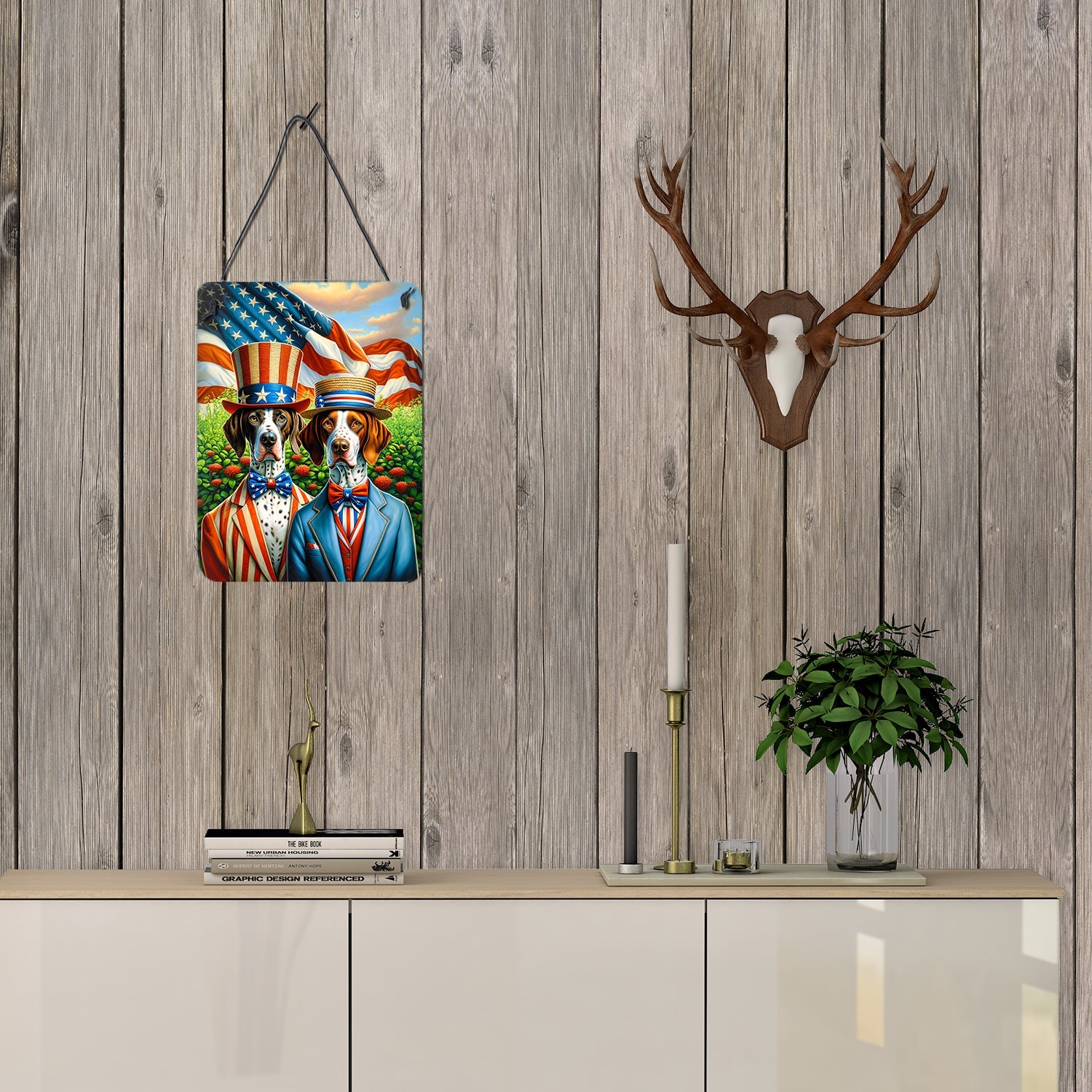 All American Pointer Wall or Door Hanging Prints Aluminum Metal Sign Kitchen Wall Bar Bathroom Plaque Home Decor Front Door Plaque, 12x16, Multicolor