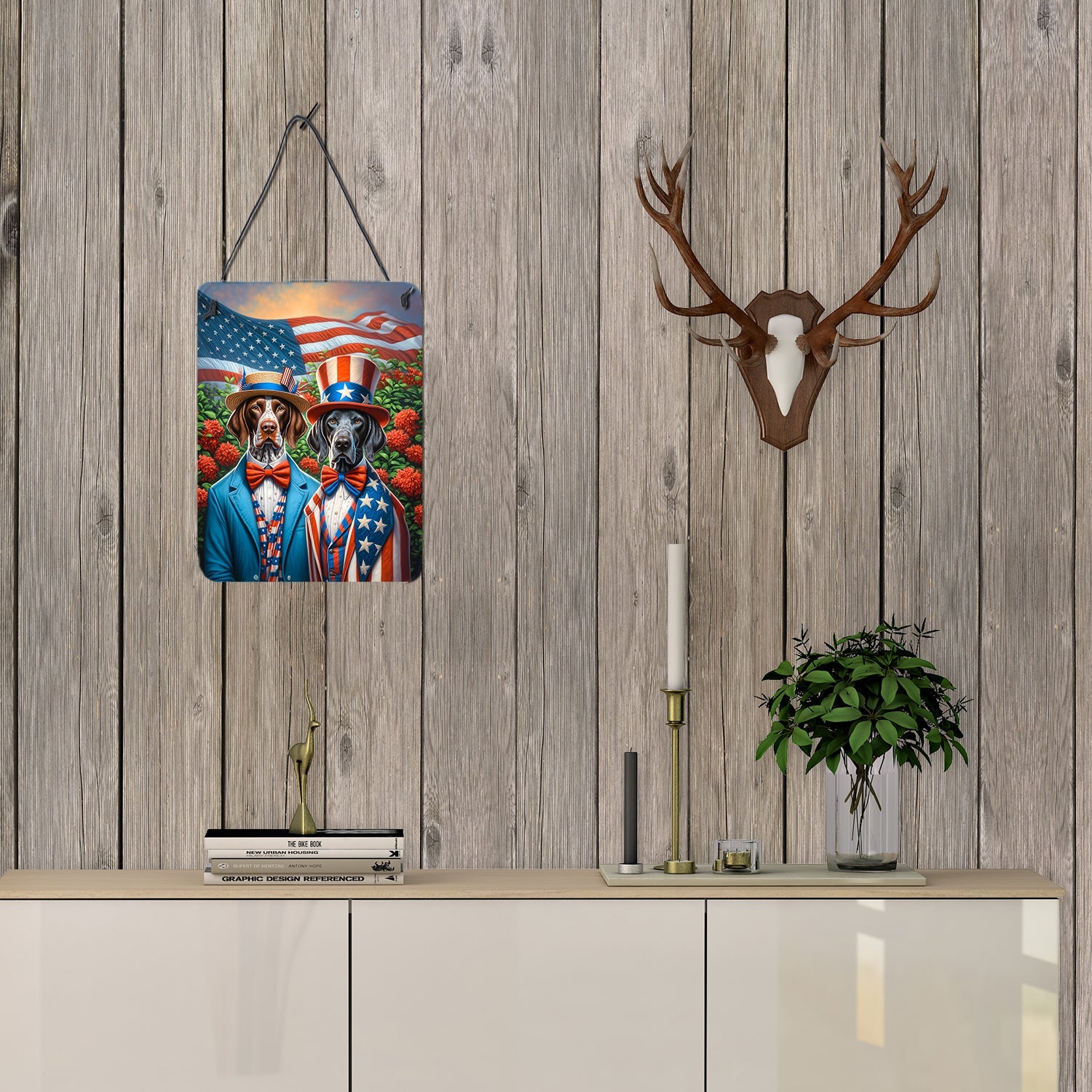 All American Pointer Wall or Door Hanging Prints Aluminum Metal Sign Kitchen Wall Bar Bathroom Plaque Home Decor Front Door Plaque, 12x16, Multicolor