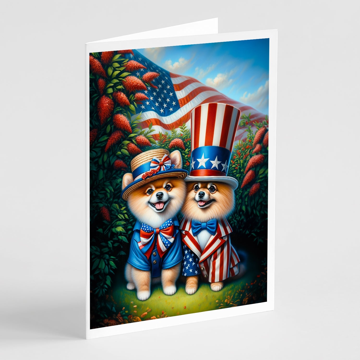 All American Pomeranian Greeting Cards Pack of 8 Blank Cards with Envelopes Whimsical A7 Size 5x7