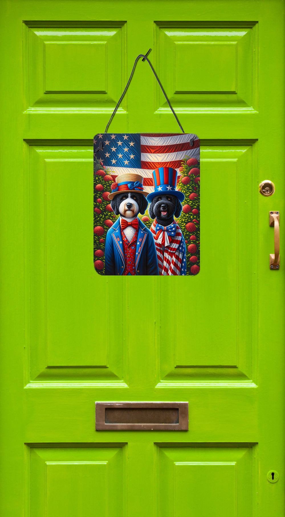 All American Portuguese Water Dog Wall or Door Hanging Prints Aluminum Metal Sign Kitchen Wall Bar Bathroom Plaque Home Decor Front Door Plaque, 12x16, Multicolor