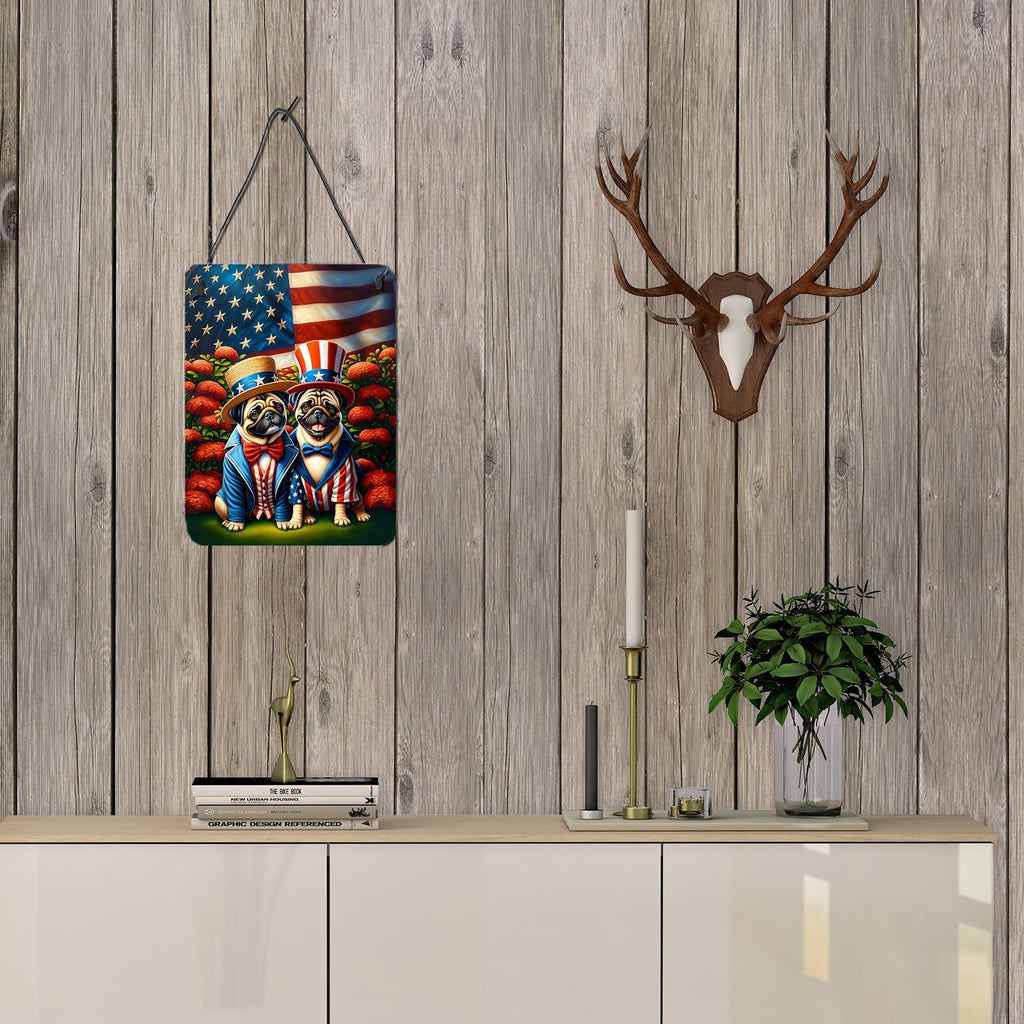 All American Pug Wall or Door Hanging Prints Aluminum Metal Sign Kitchen Wall Bar Bathroom Plaque Home Decor Front Door Plaque, 12x16, Multicolor