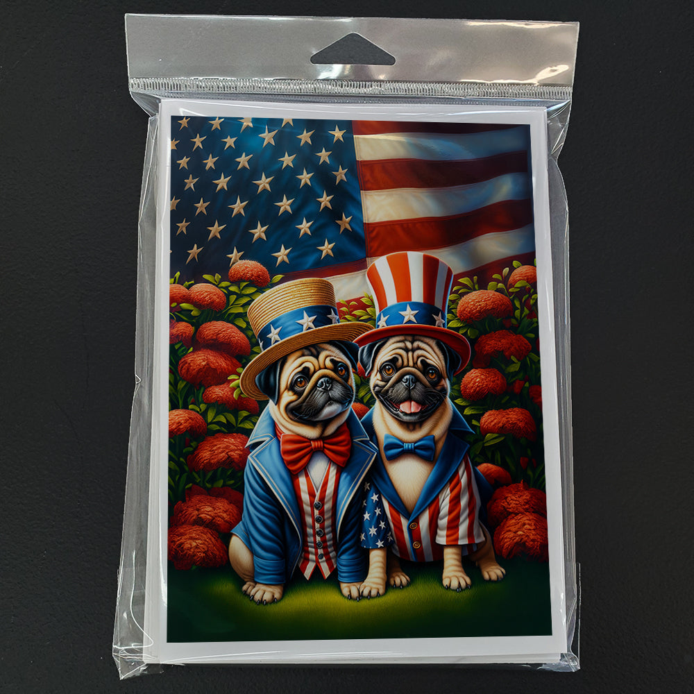 All American Pug Greeting Cards Pack of 8 Blank Cards with Envelopes Whimsical A7 Size 5x7