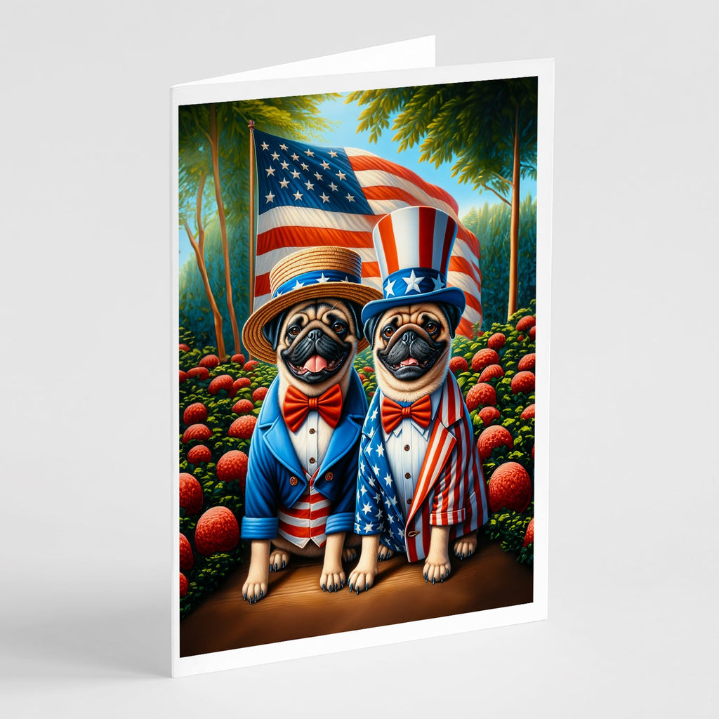 All American Pug Greeting Cards Pack of 8 Blank Cards with Envelopes Whimsical A7 Size 5x7