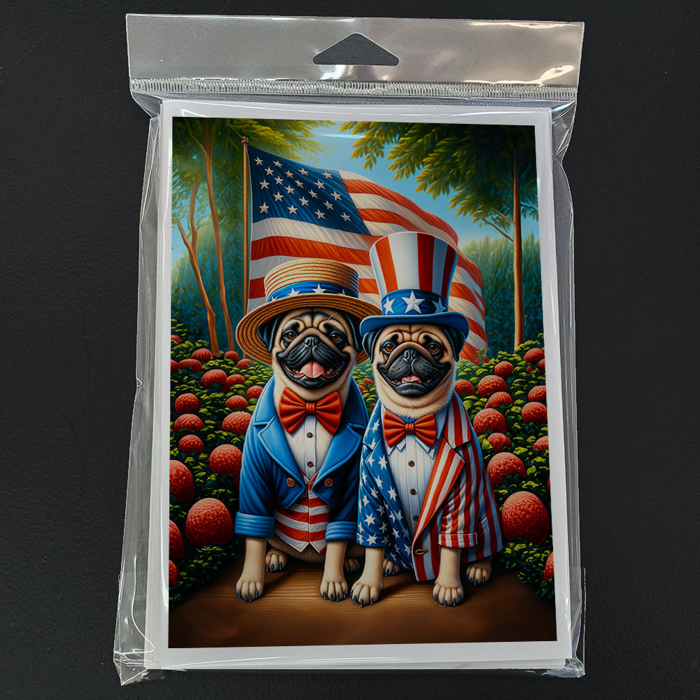 All American Pug Greeting Cards Pack of 8 Blank Cards with Envelopes Whimsical A7 Size 5x7
