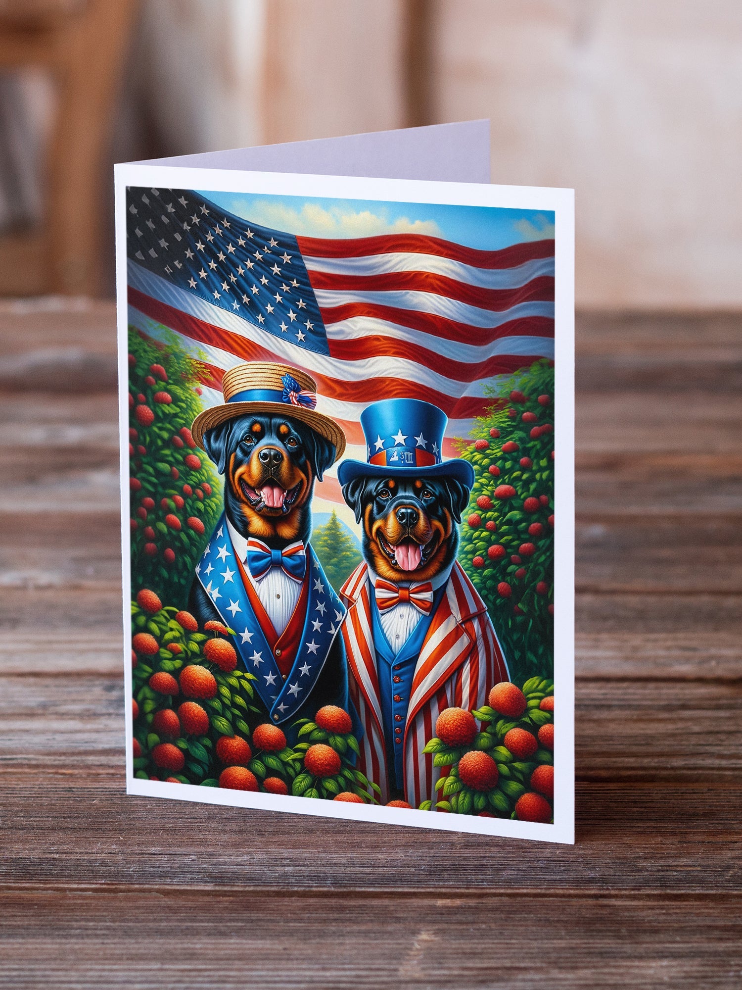All American Rottweiler Greeting Cards Pack of 8 Blank Cards with Envelopes Whimsical A7 Size 5x7