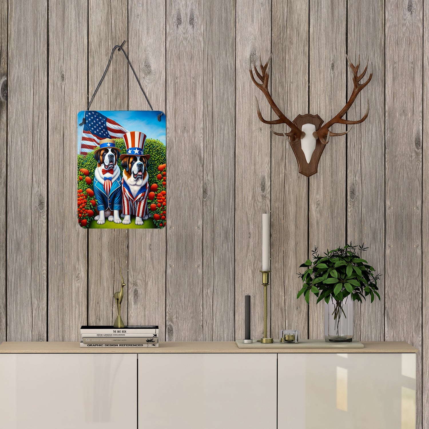 All American Saint Bernard Wall or Door Hanging Prints Aluminum Metal Sign Kitchen Wall Bar Bathroom Plaque Home Decor Front Door Plaque, 12x16, Multicolor