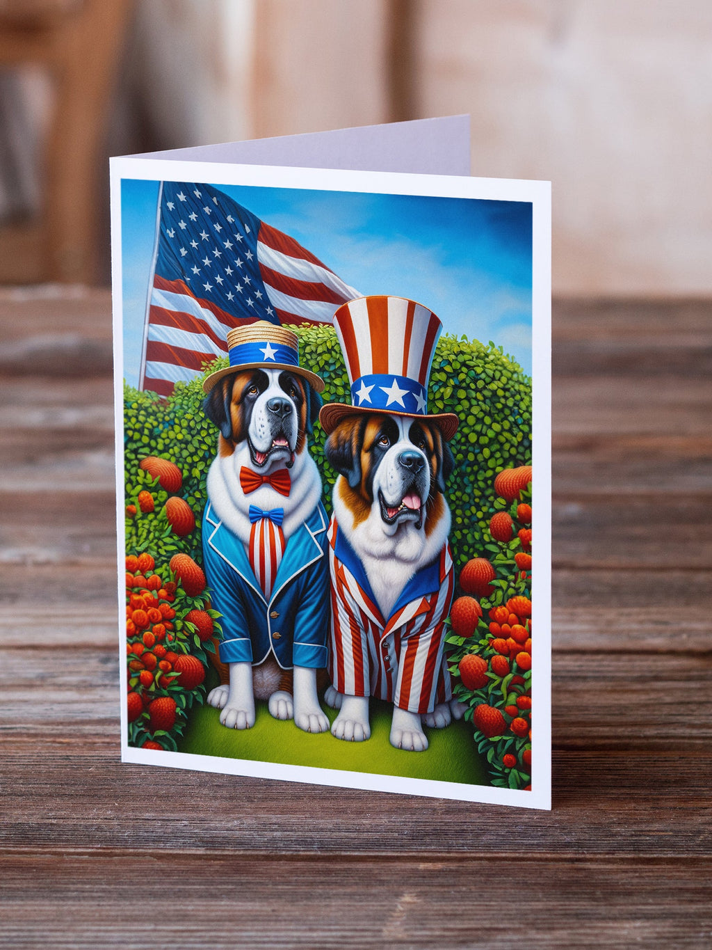 All American Saint Bernard Greeting Cards Pack of 8 Blank Cards with Envelopes Whimsical A7 Size 5x7