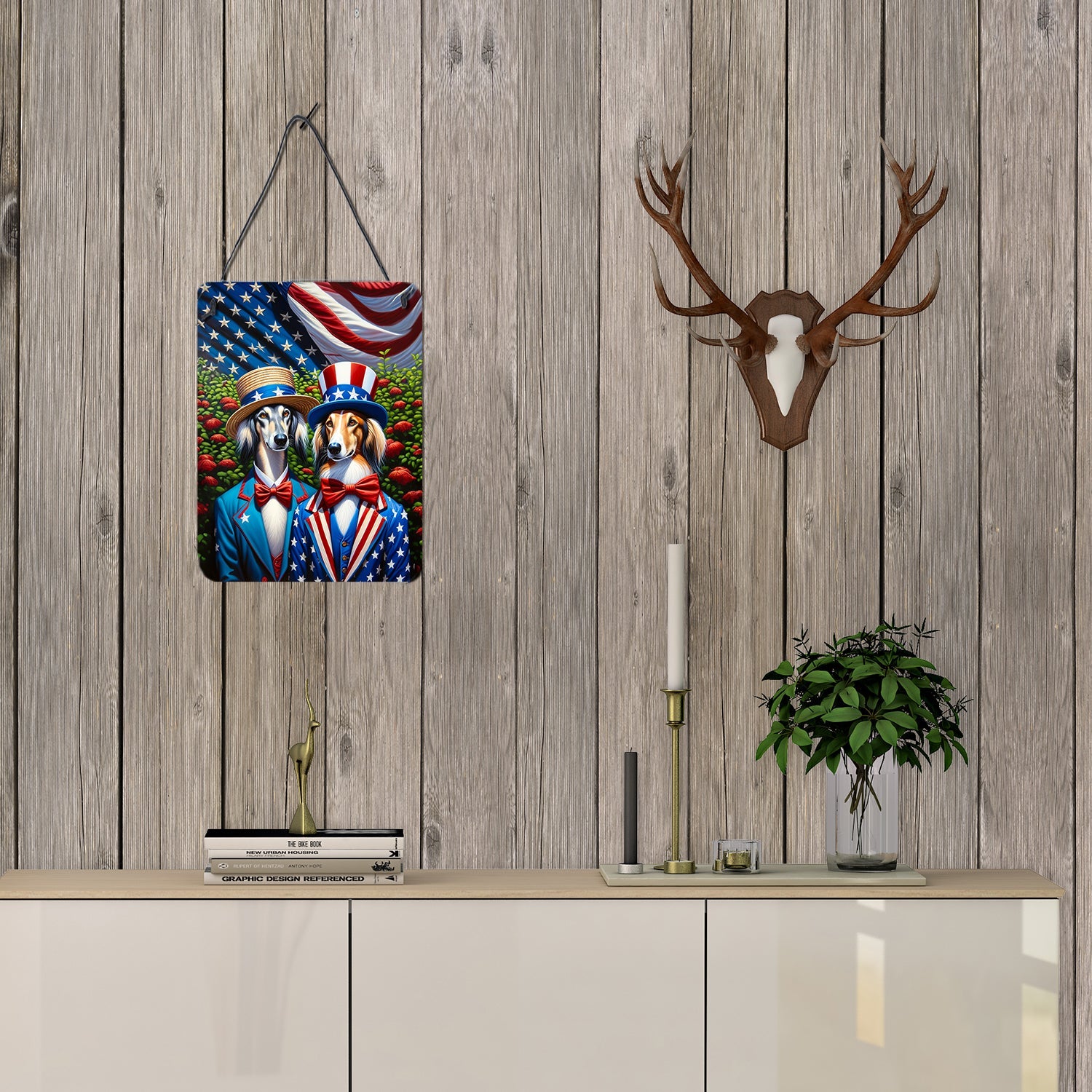 All American Saluki Wall or Door Hanging Prints Aluminum Metal Sign Kitchen Wall Bar Bathroom Plaque Home Decor Front Door Plaque, 12x16, Multicolor