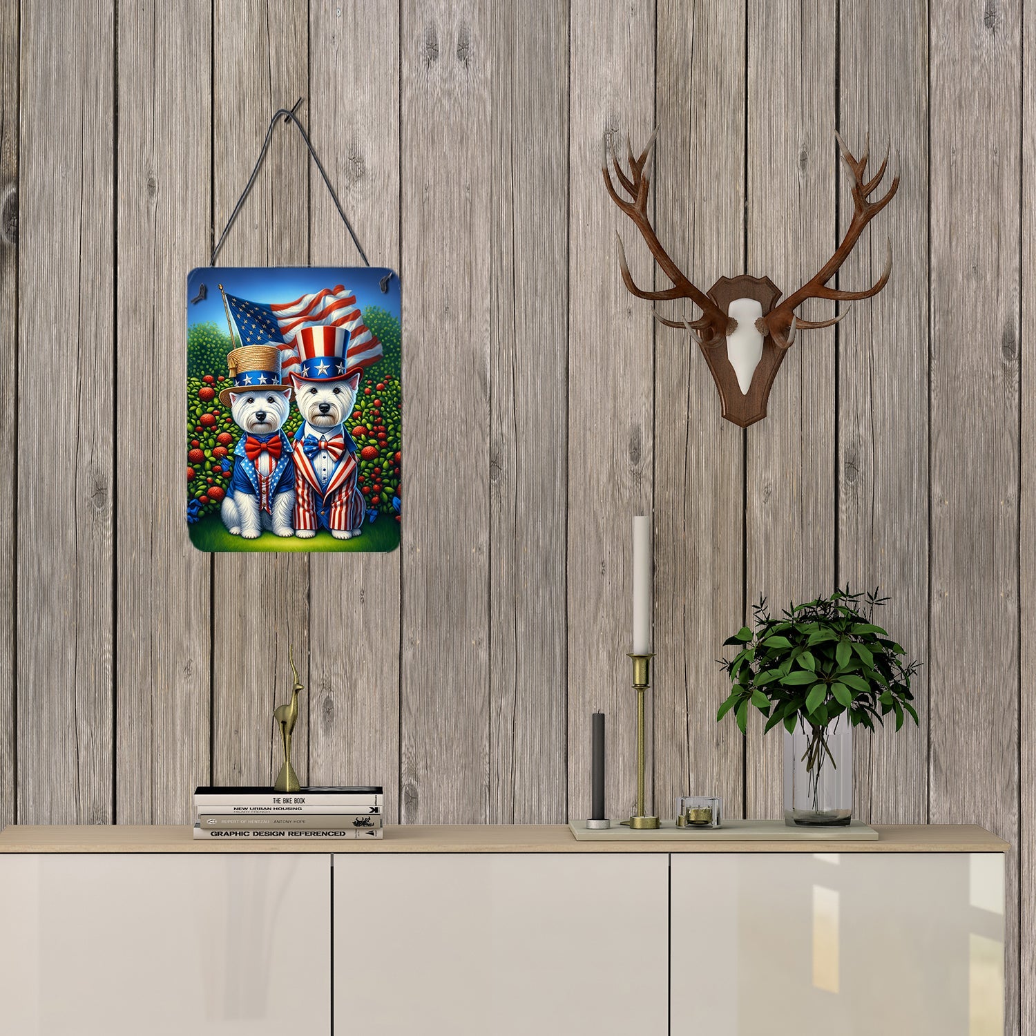 All American Westie Wall or Door Hanging Prints Aluminum Metal Sign Kitchen Wall Bar Bathroom Plaque Home Decor Front Door Plaque, 12x16, Multicolor