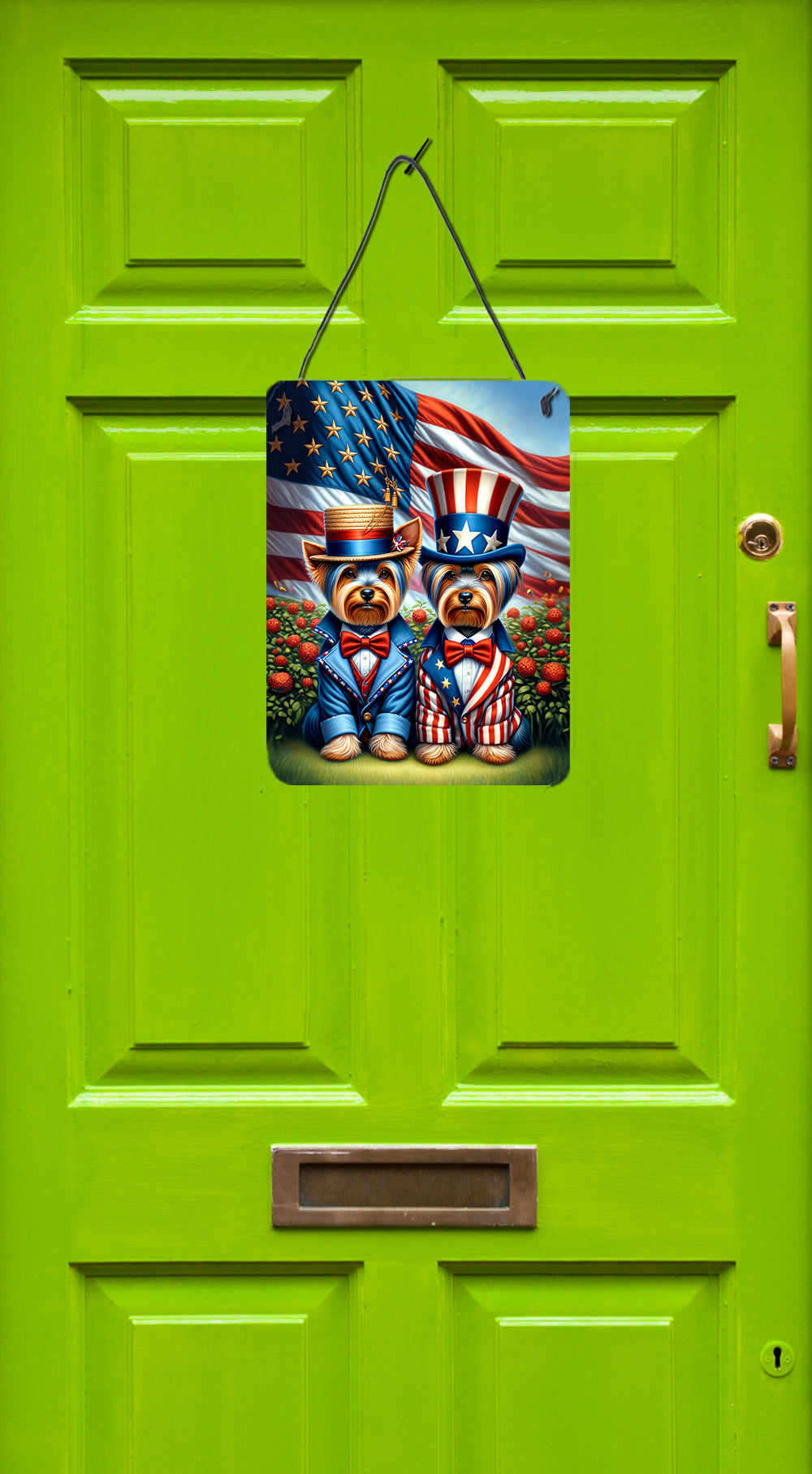 All American Yorkshire Terrier Wall or Door Hanging Prints Aluminum Metal Sign Kitchen Wall Bar Bathroom Plaque Home Decor Front Door Plaque, 12x16, Multicolor