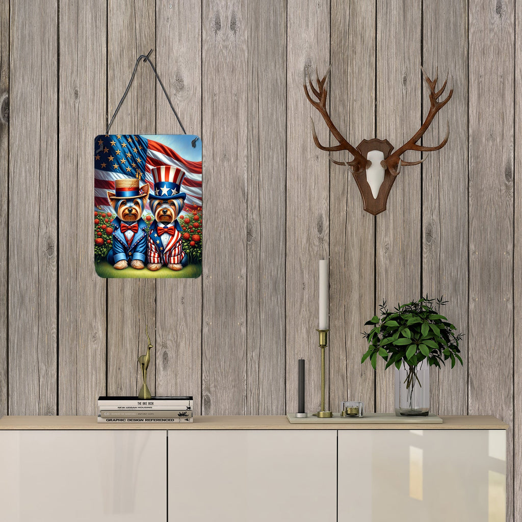 All American Yorkshire Terrier Wall or Door Hanging Prints Aluminum Metal Sign Kitchen Wall Bar Bathroom Plaque Home Decor Front Door Plaque, 12x16, Multicolor